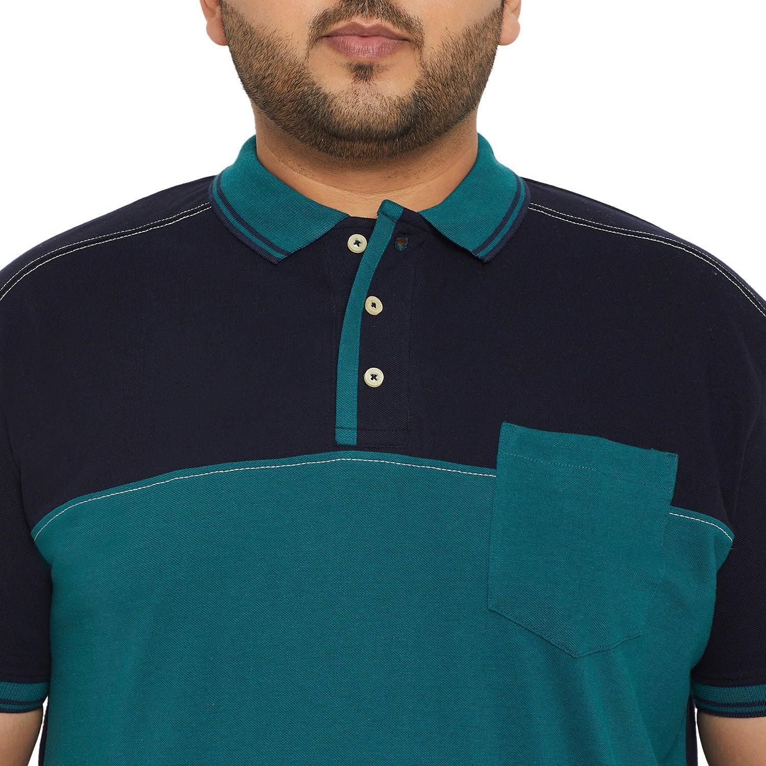 Men Plus Size Conezo-Blue Colorblock Polo Tshirt - Image 6