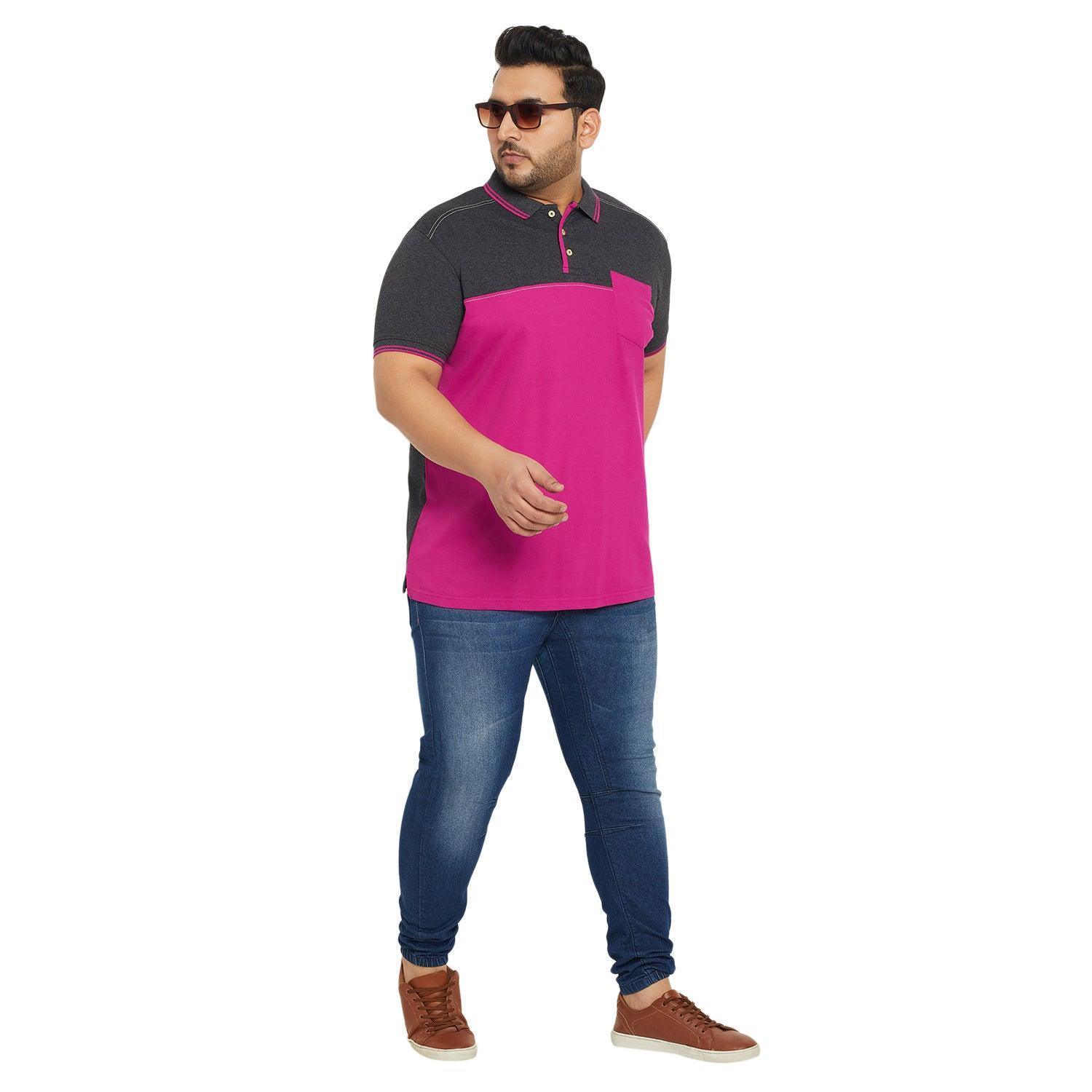 Men Plus Size Conezo-Magenta Colorblock Polo Tshirt - Image 2