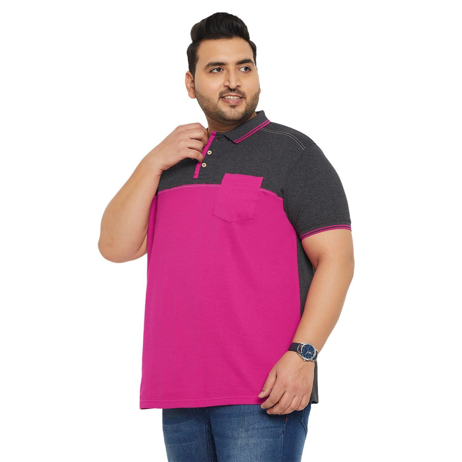 Men Plus Size Conezo-Magenta Colorblock Polo Tshirt - Image 3
