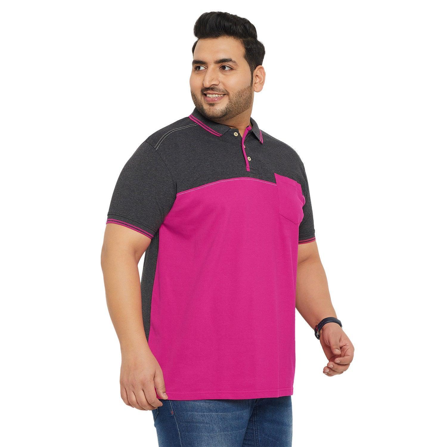 Men Plus Size Conezo-Magenta Colorblock Polo Tshirt - Image 4