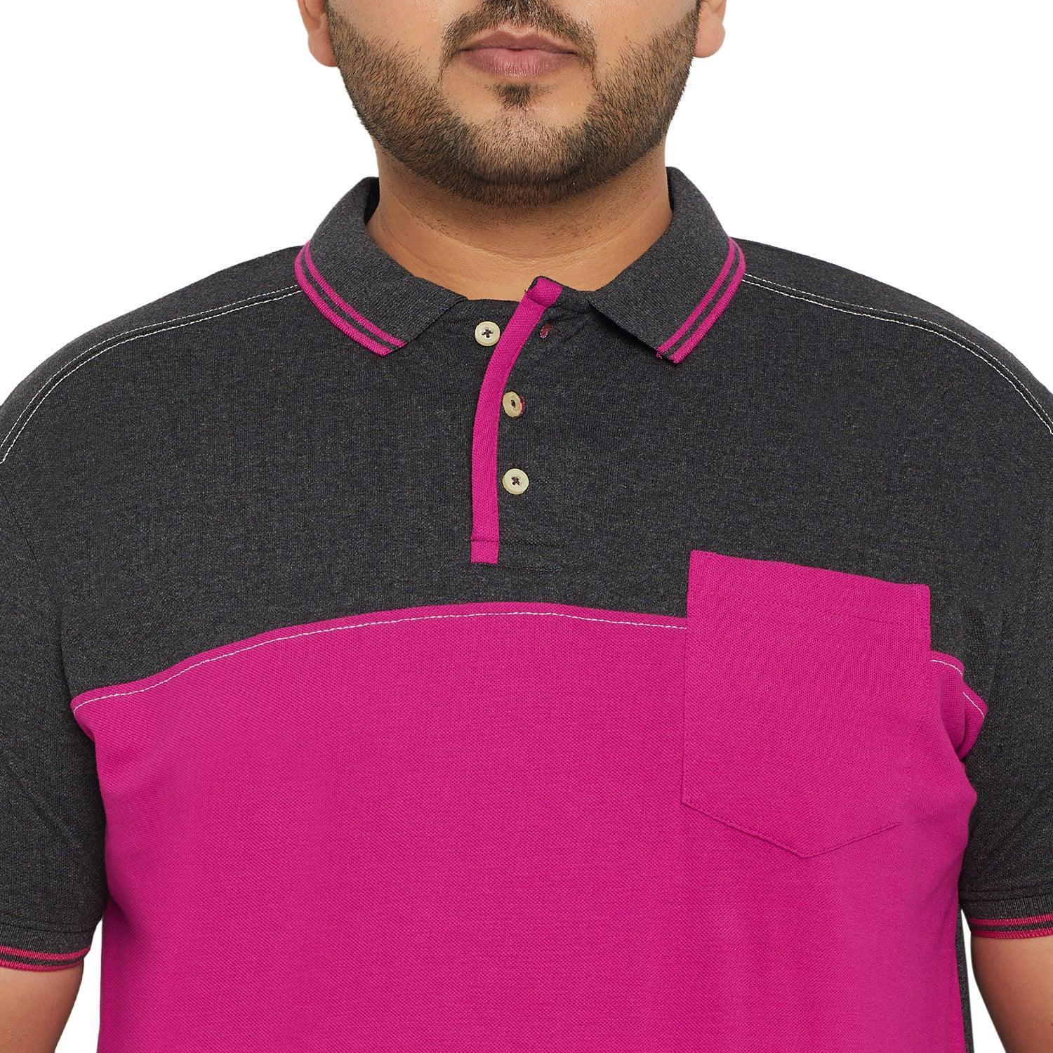 Men Plus Size Conezo-Magenta Colorblock Polo Tshirt - Image 6