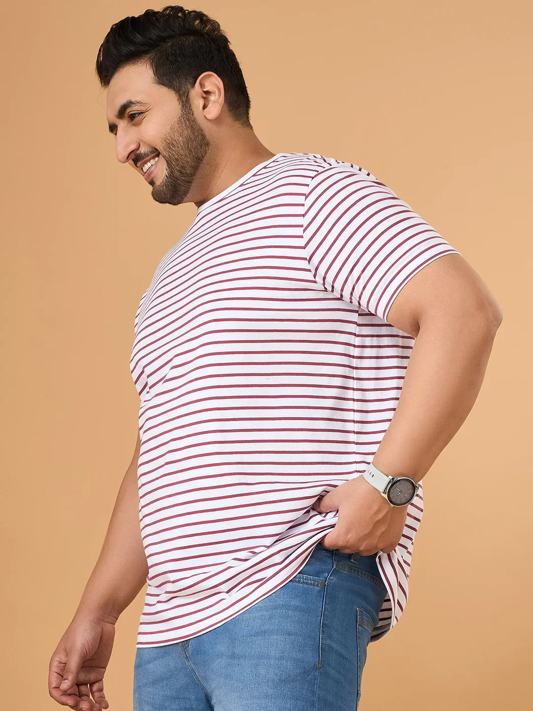 Men Plus Size Contoura Striped Round Neck Tshirt - Image 4