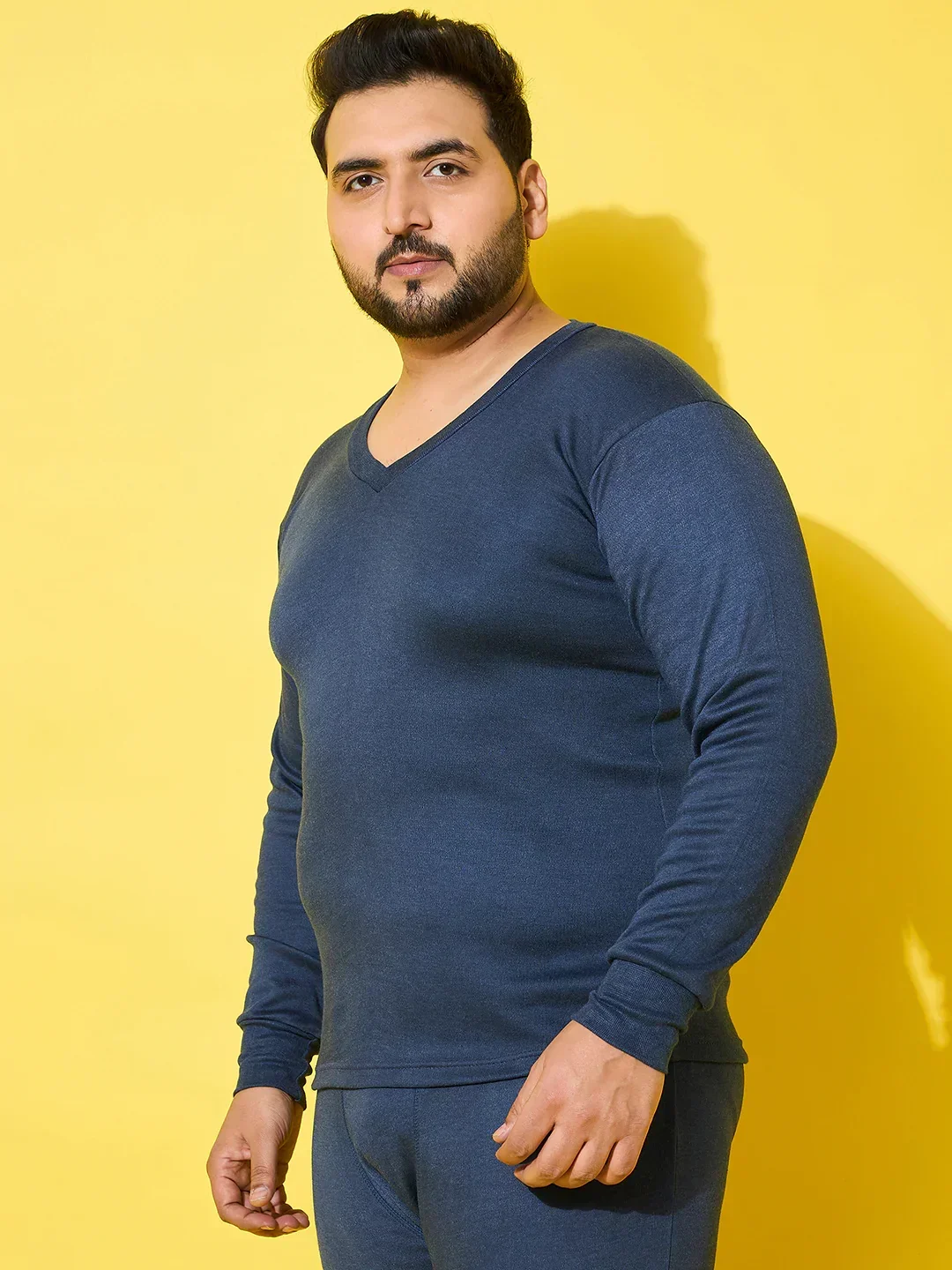 Men Plus Size Cosy-Blue Solid Thermal Top - Image 3