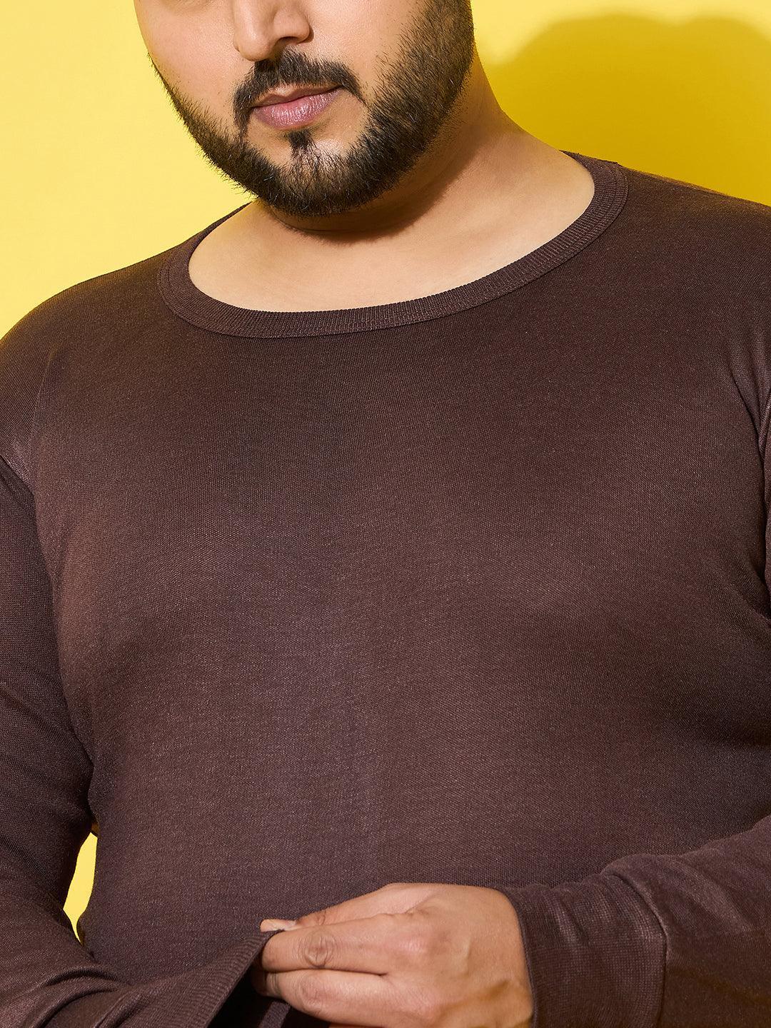 Men Plus Size Cosy-Brown Solid Thermal Top - Image 5