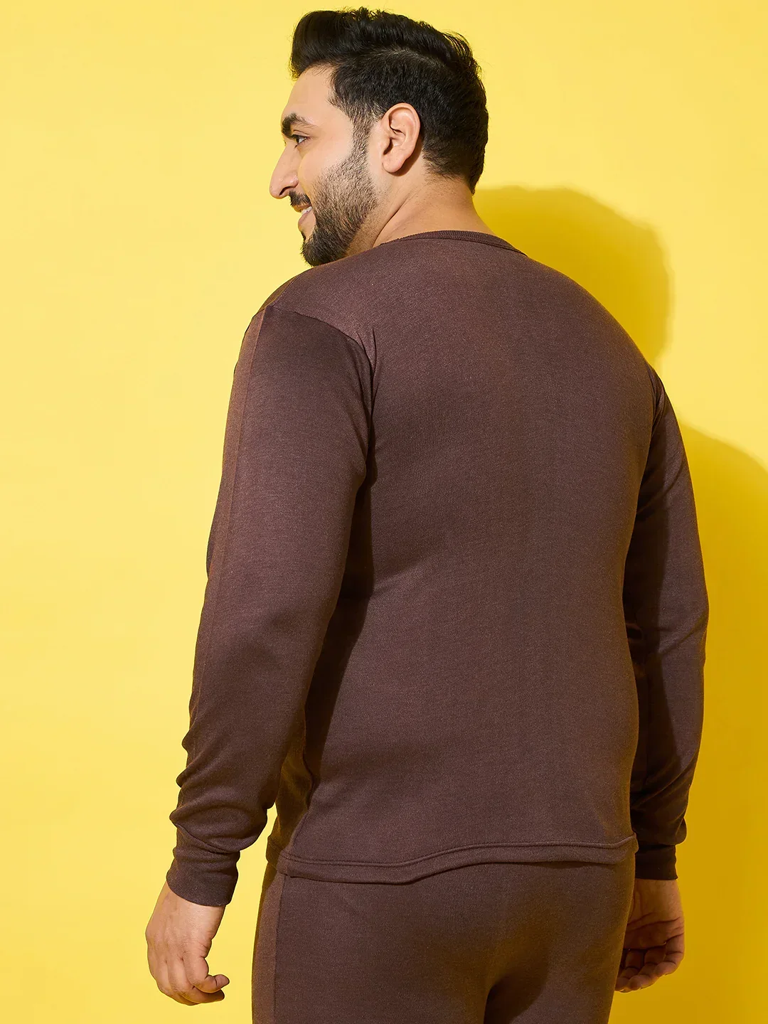 Men Plus Size Cosy-Brown Solid Thermal Top - Image 8