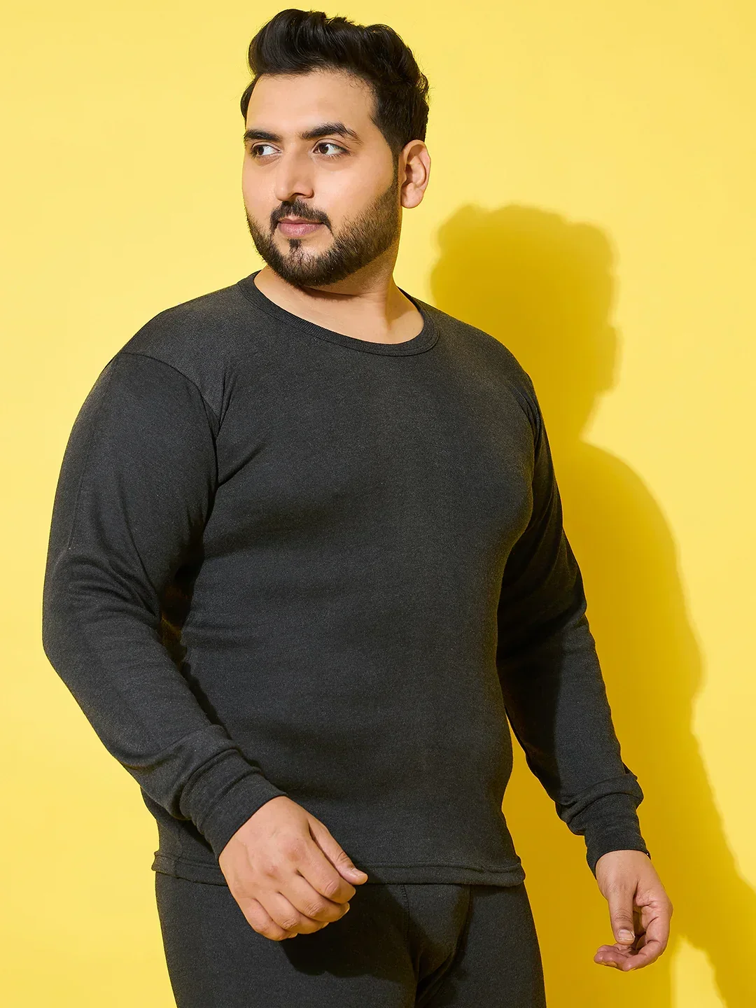 Men Plus Size Cosy-Dark Grey Solid Thermal Top - Image 3