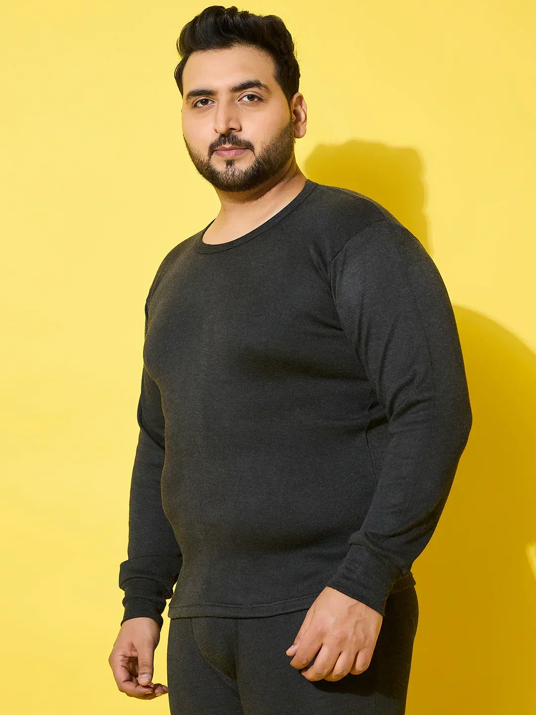 Men Plus Size Cosy-Dark Grey Solid Thermal Top - Image 4