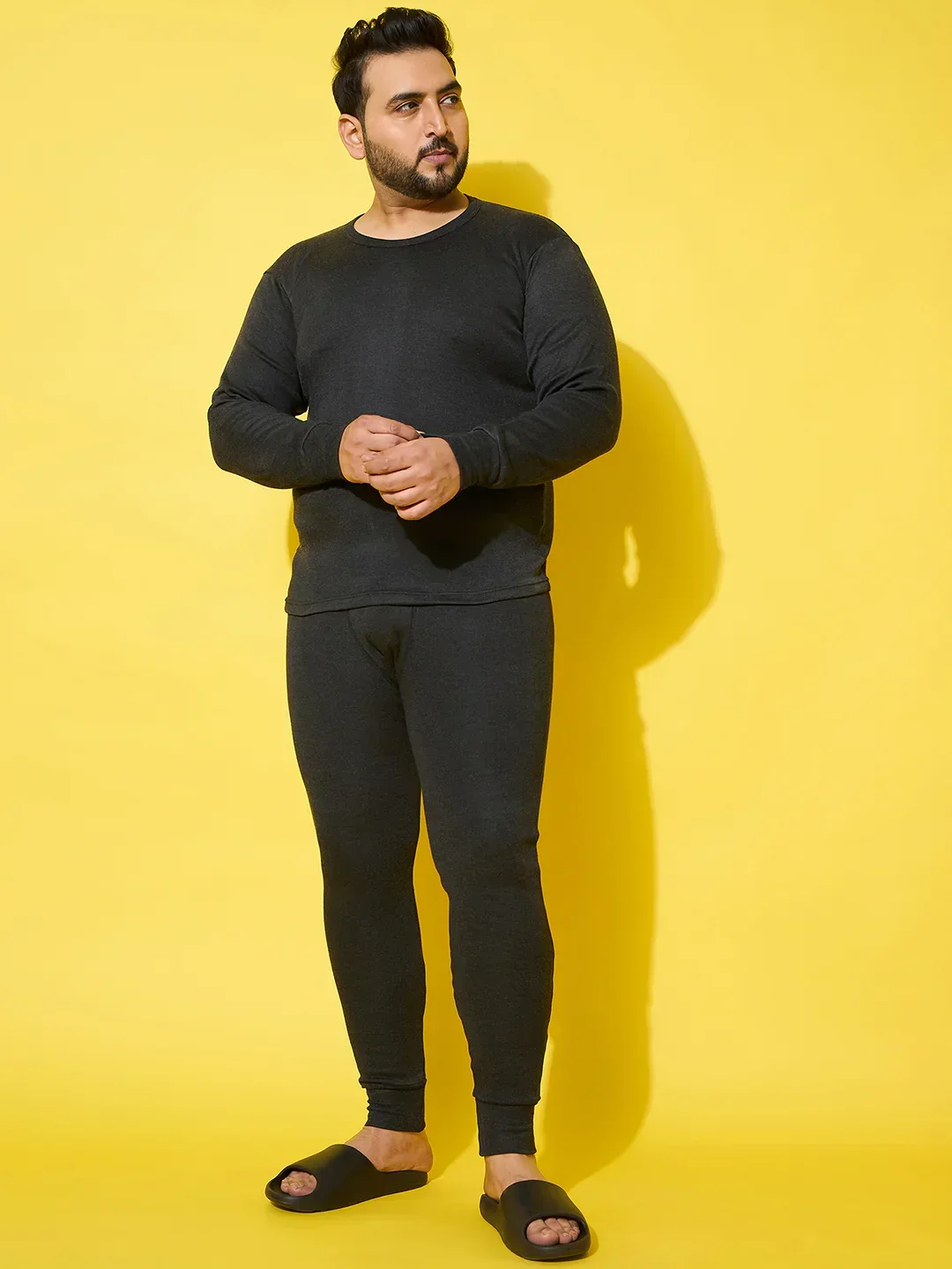 Men Plus Size Cosy-Dark Grey Solid Thermal Top - Image 6