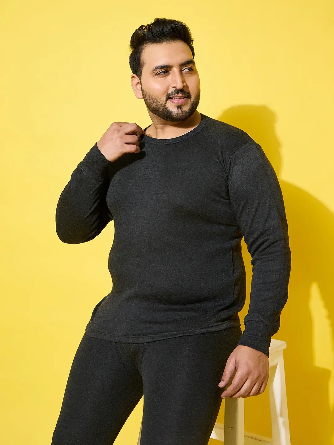 Men Plus Size Cosy-Dark Grey Solid Thermal Top - Image 7
