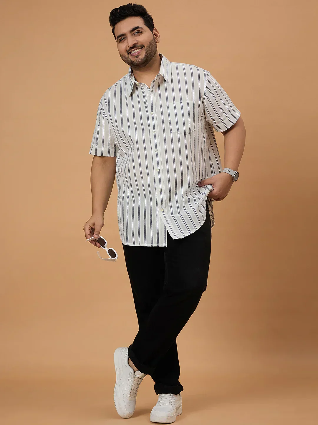 Men Plus Size Crezze Jackquard Stripe Shirt - Image 3