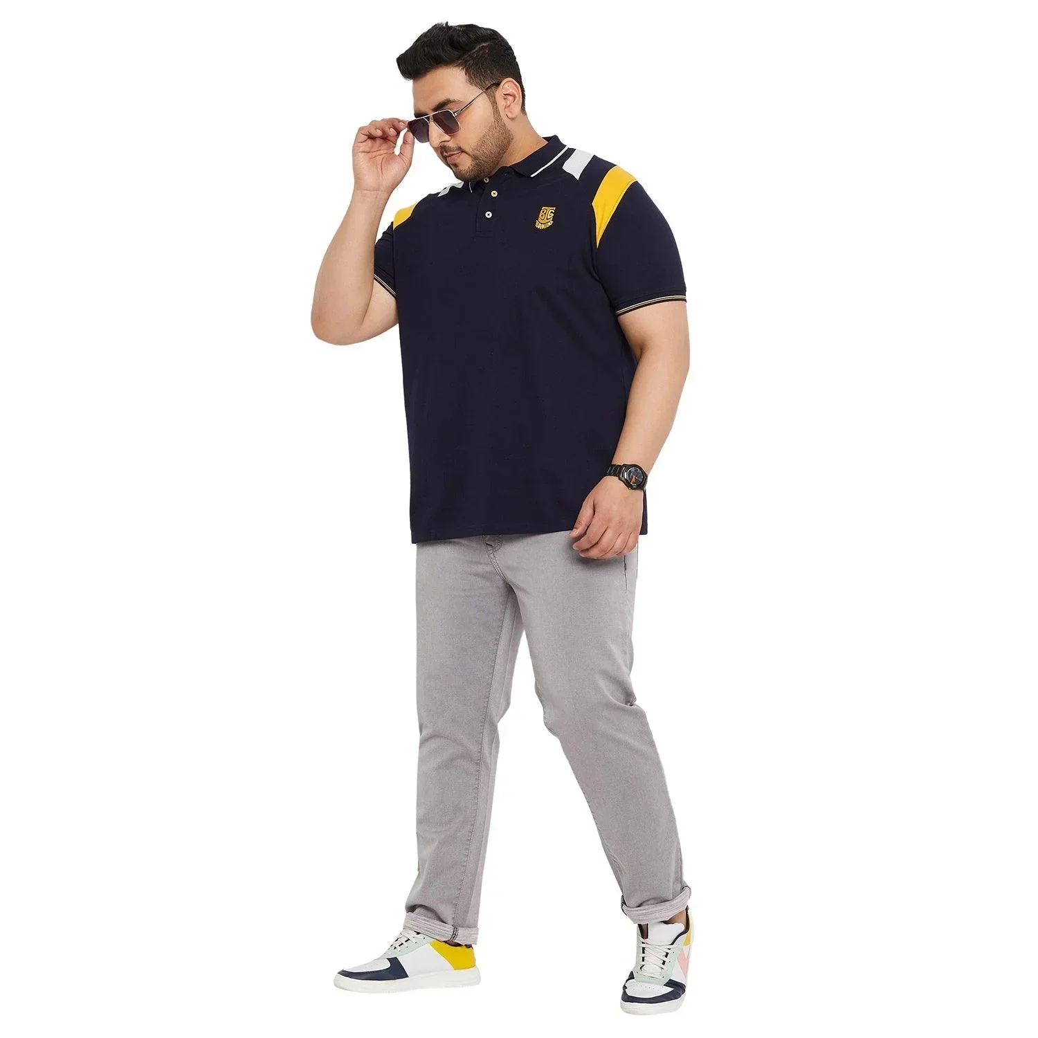 Men Plus Size Crikfow-Navy Solid Polo Tshirt - Image 2
