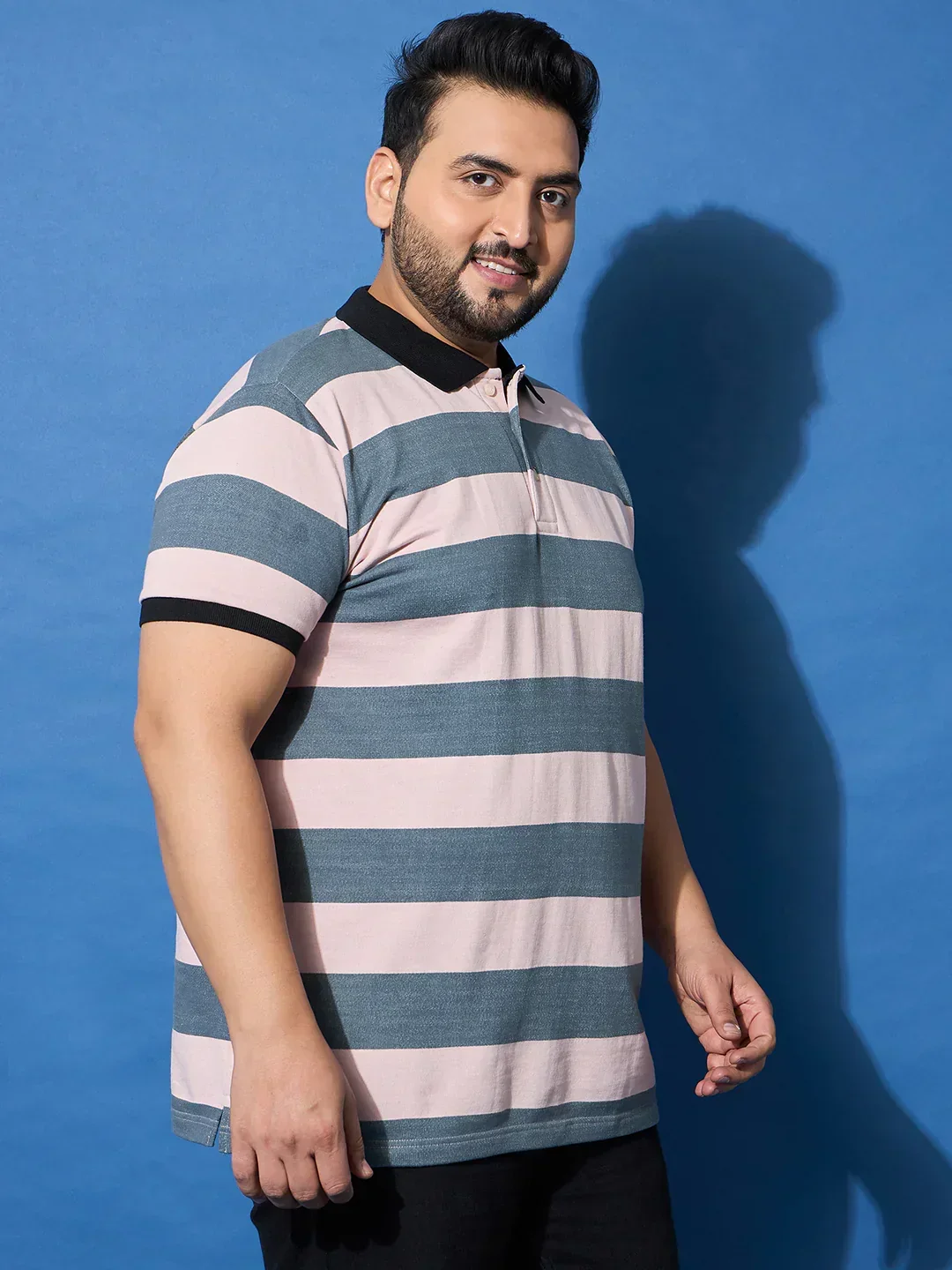 Men Plus Size Crosswalk Multicolor Striped Polo Tshirt - Image 5