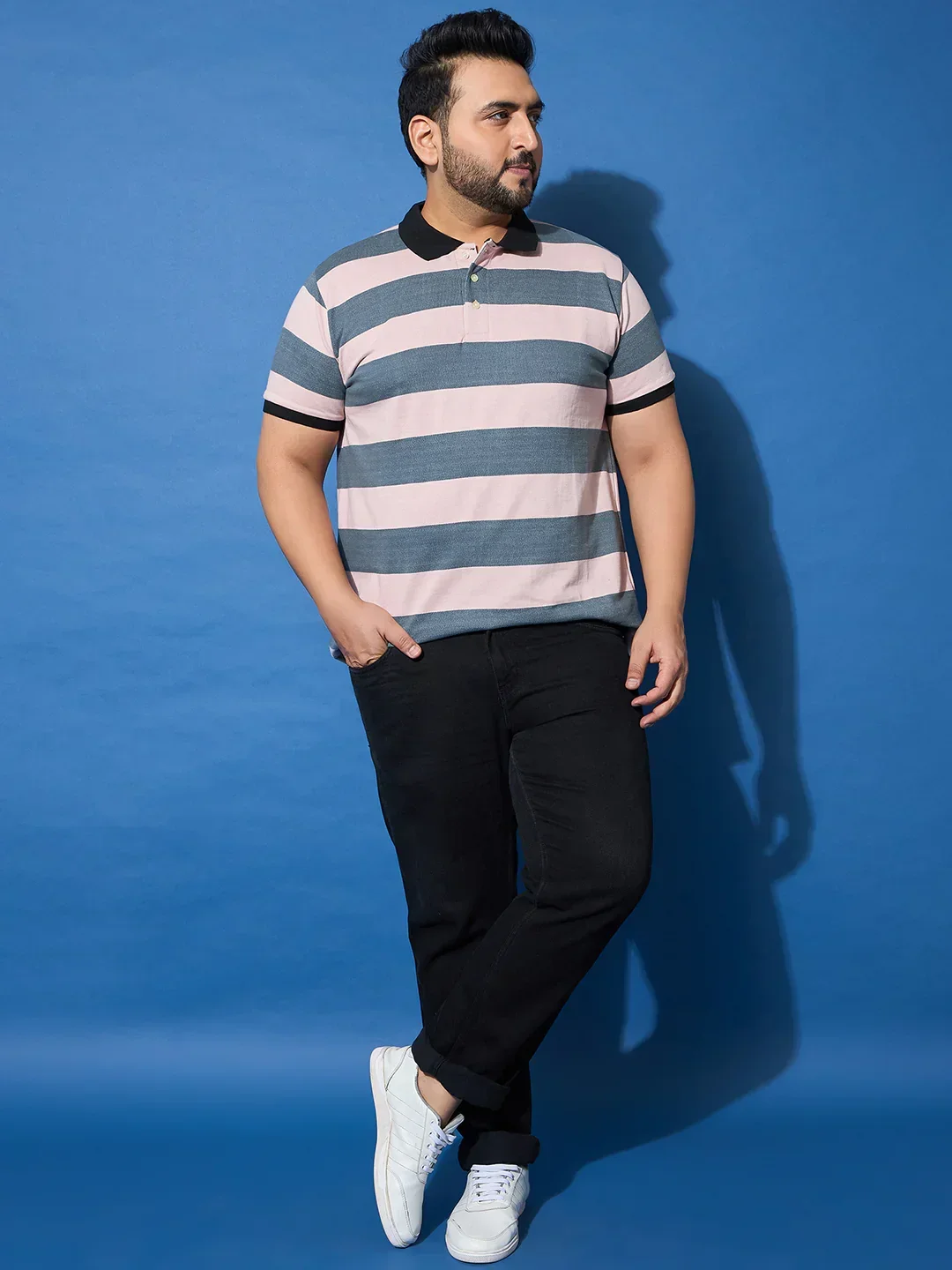 Men Plus Size Crosswalk Multicolor Striped Polo Tshirt - Image 7
