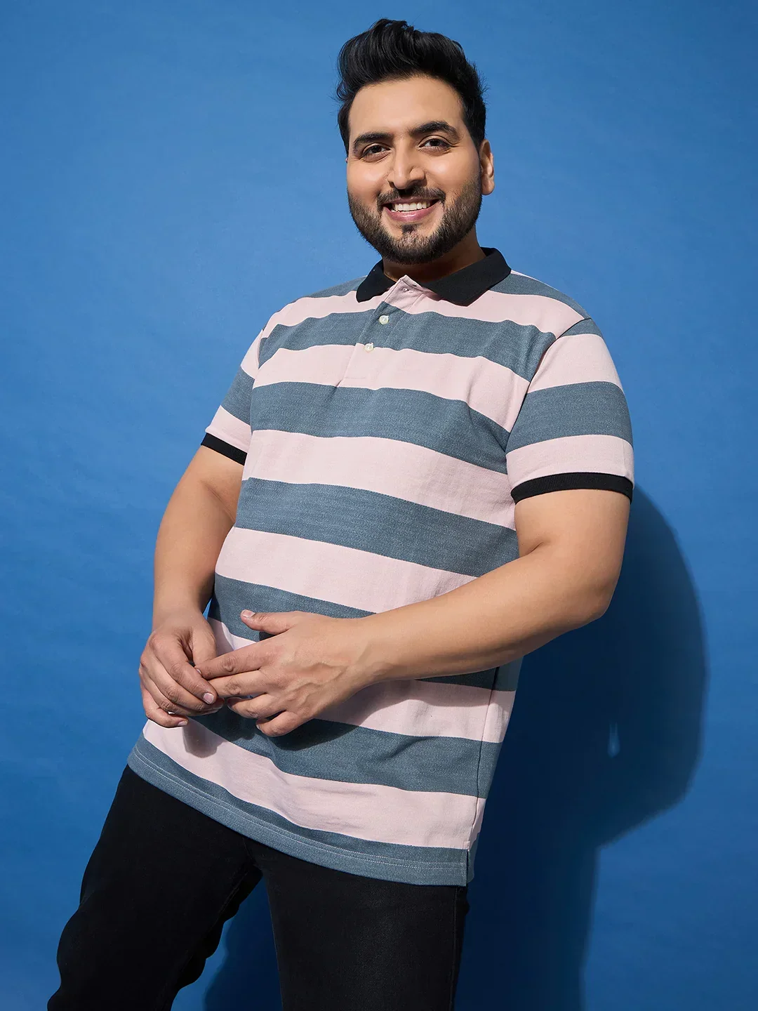 Men Plus Size Crosswalk Multicolor Striped Polo Tshirt - Image 8