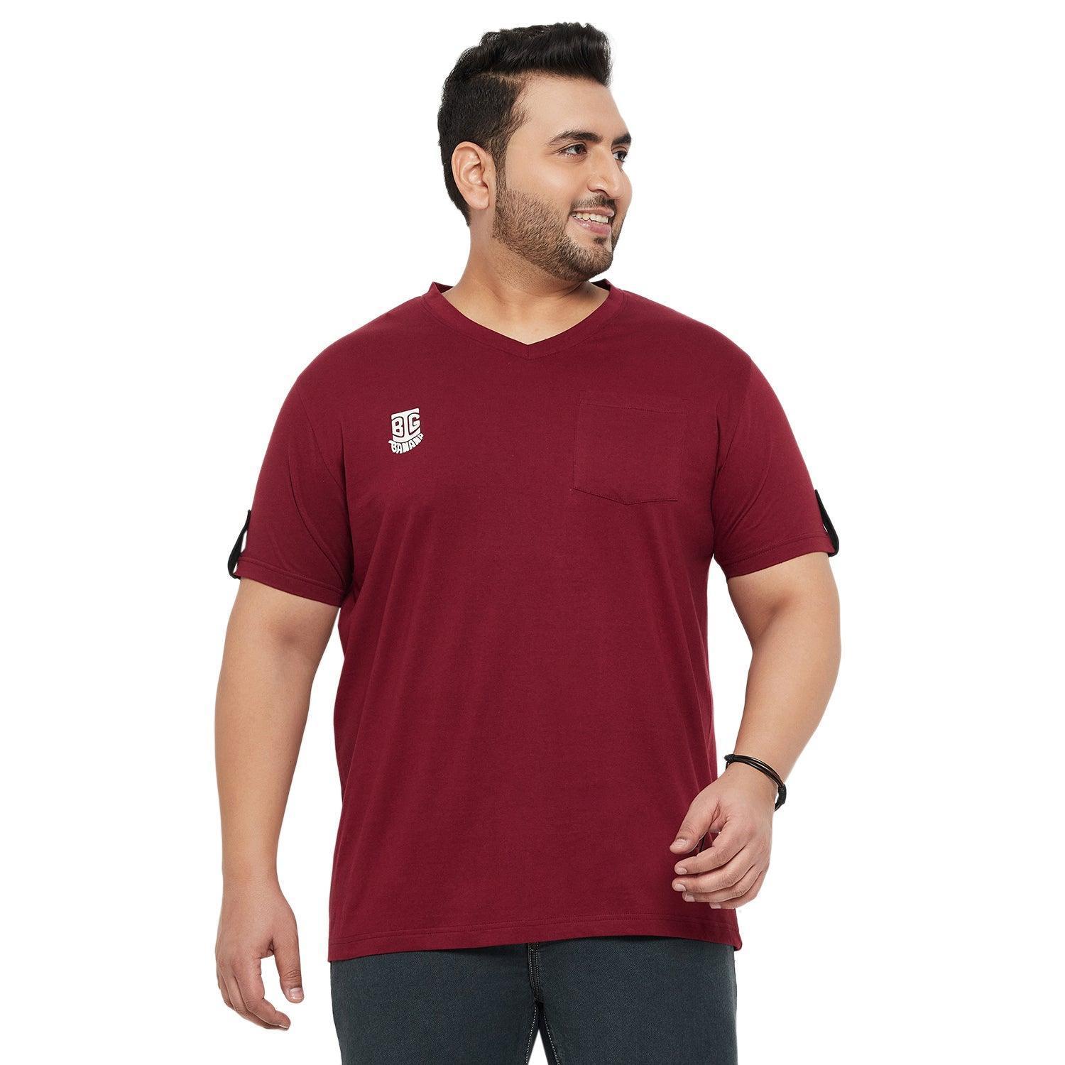 Men Plus Size Crust Solid V-Neck Tshirt - Image 2