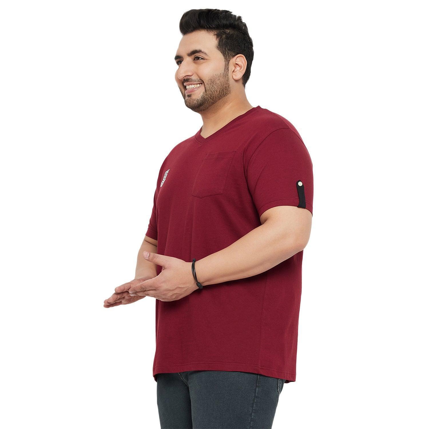 Men Plus Size Crust Solid V-Neck Tshirt - Image 3