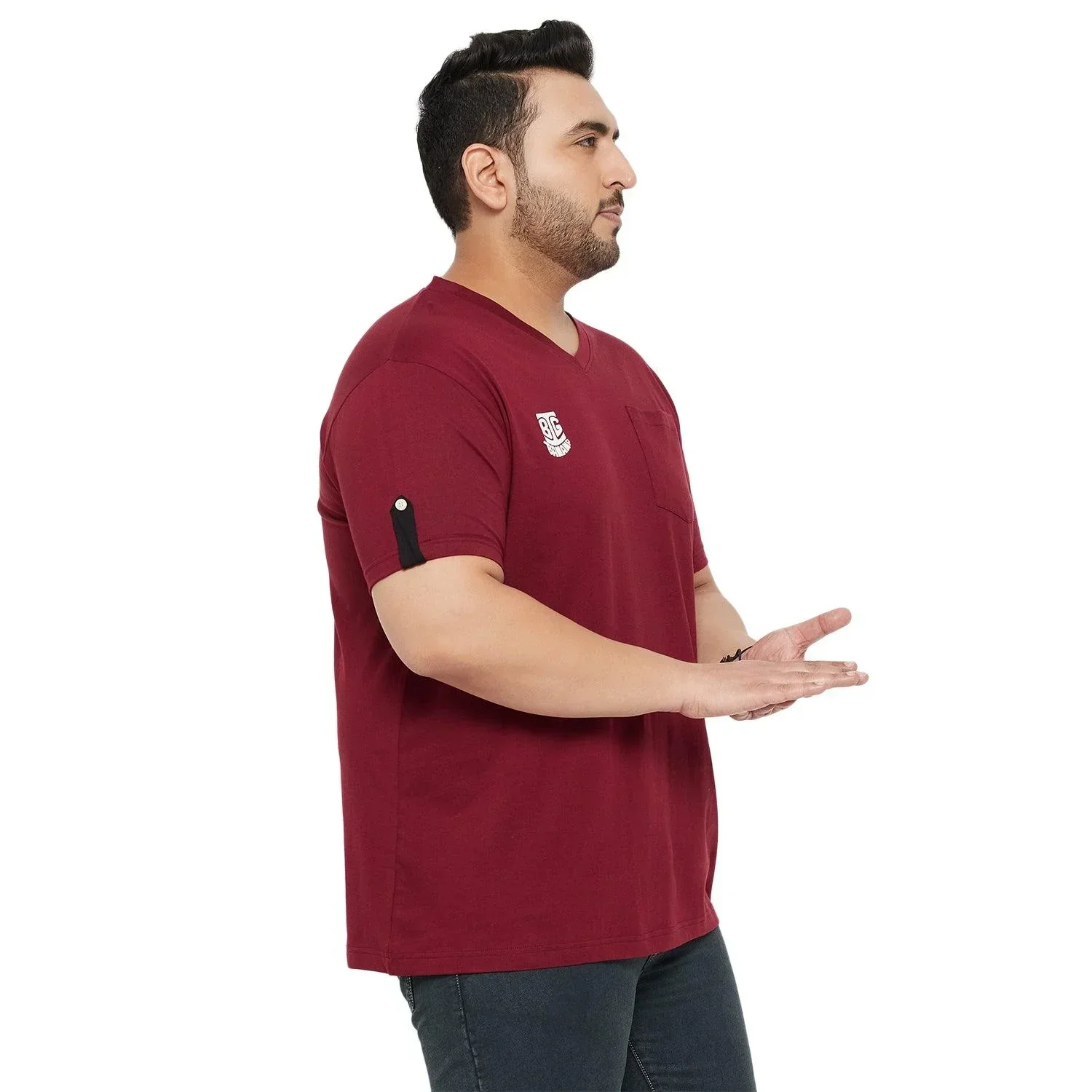 Men Plus Size Crust Solid V-Neck Tshirt - Image 4