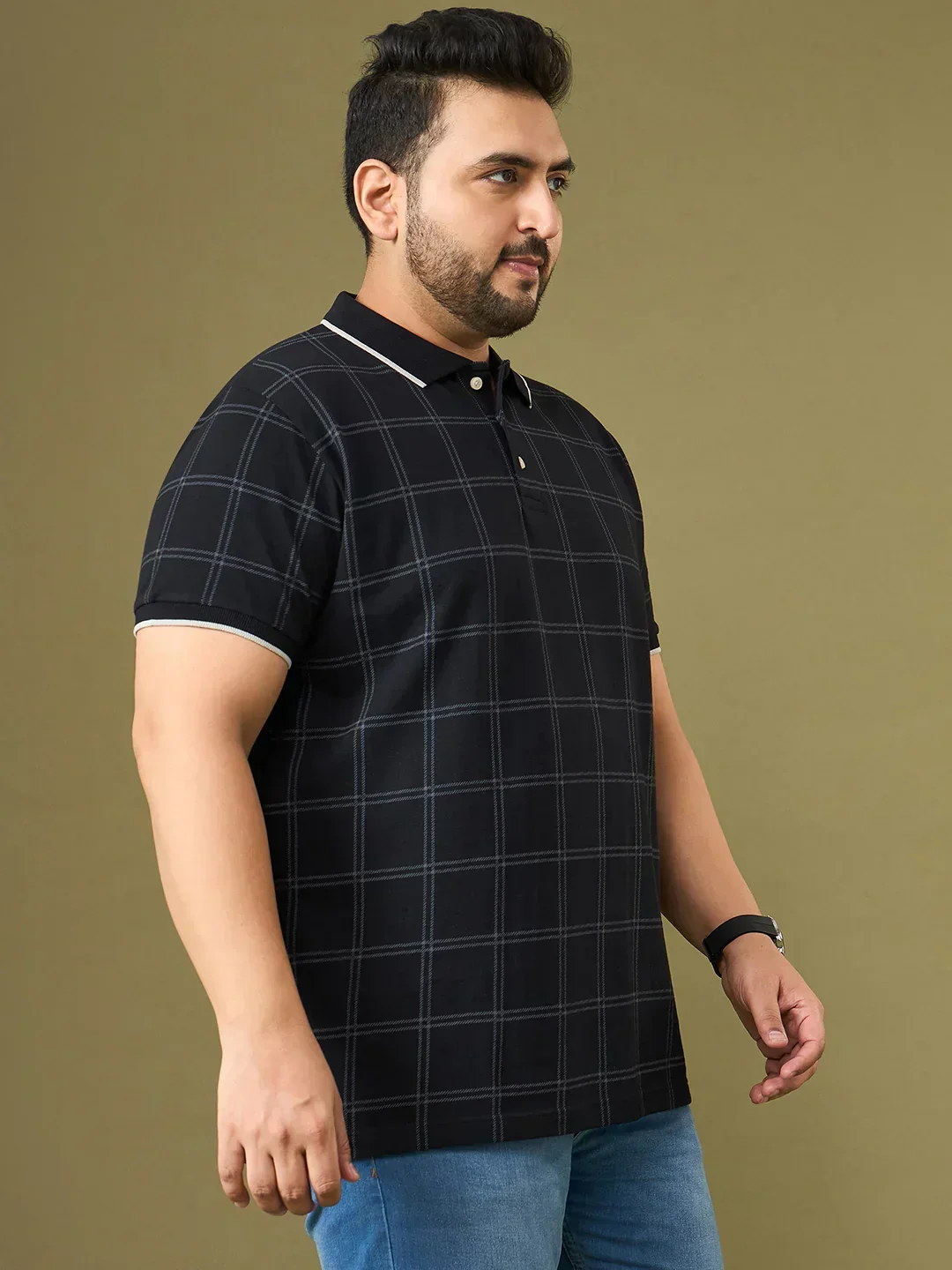 Men Plus Size Cryptic Black Check Polo Tshirt - Image 4