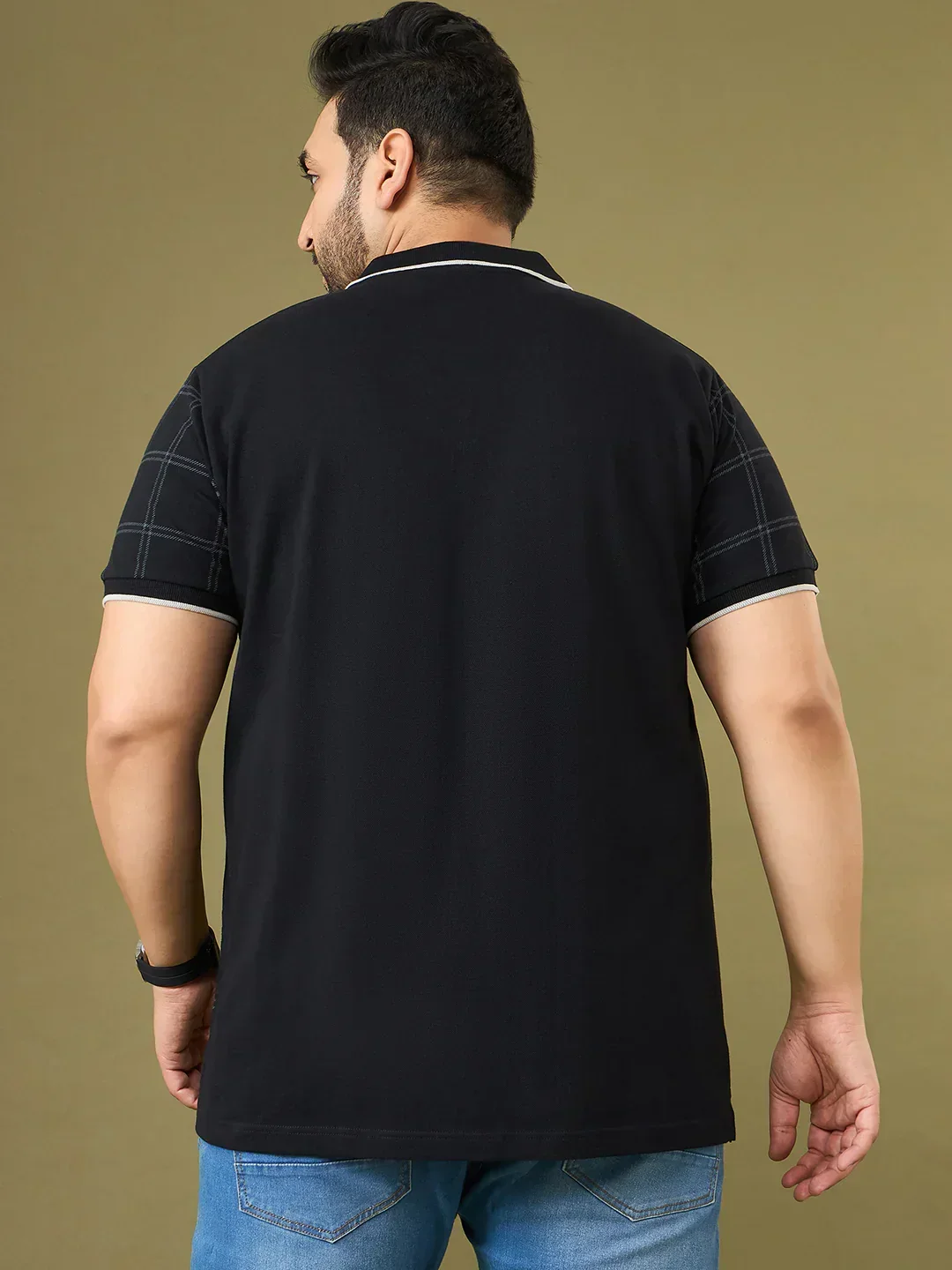 Men Plus Size Cryptic Black Check Polo Tshirt - Image 5