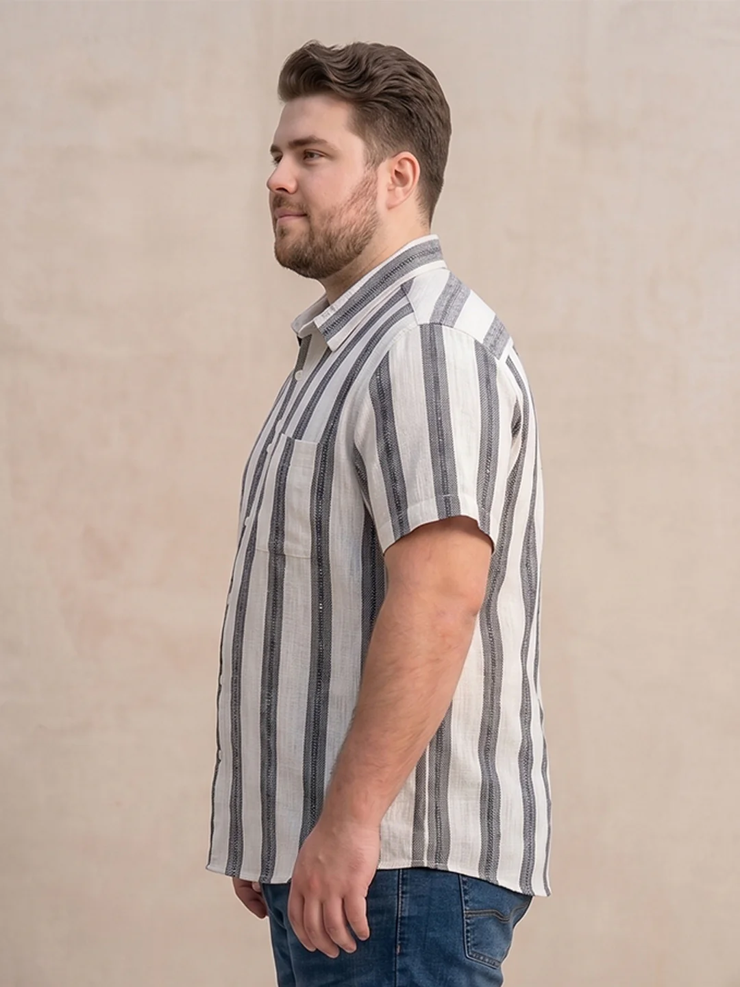 Men Plus Size Stripesafari Multi Textured Shirts - Image 3