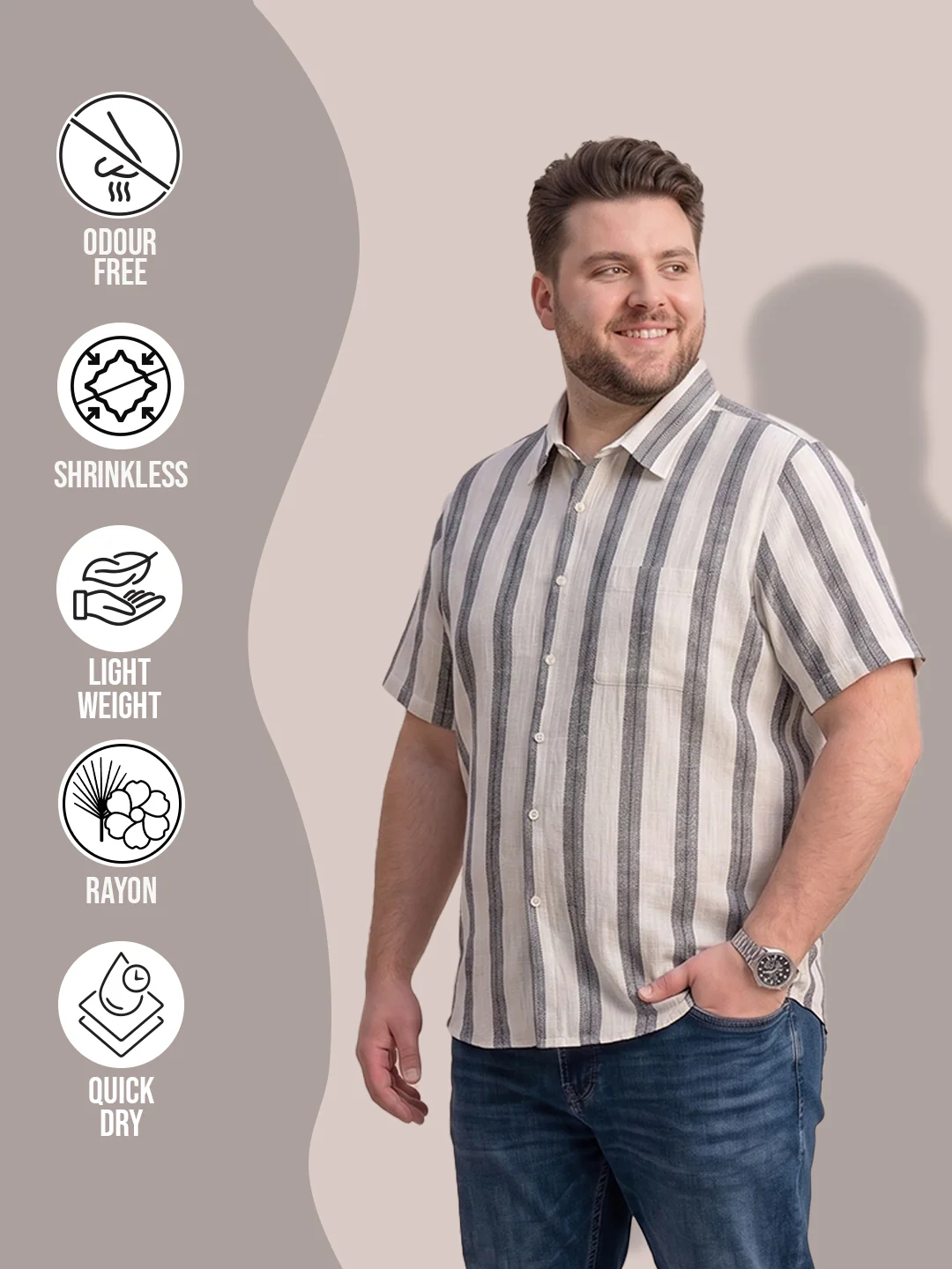 Men Plus Size Stripesafari Multi Textured Shirts - Image 5