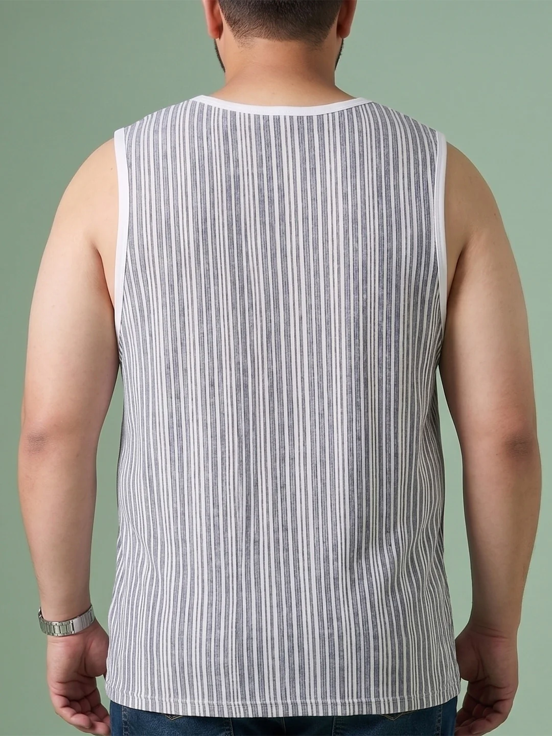 Men Plus Size Deluge White Striped Vest - Image 3