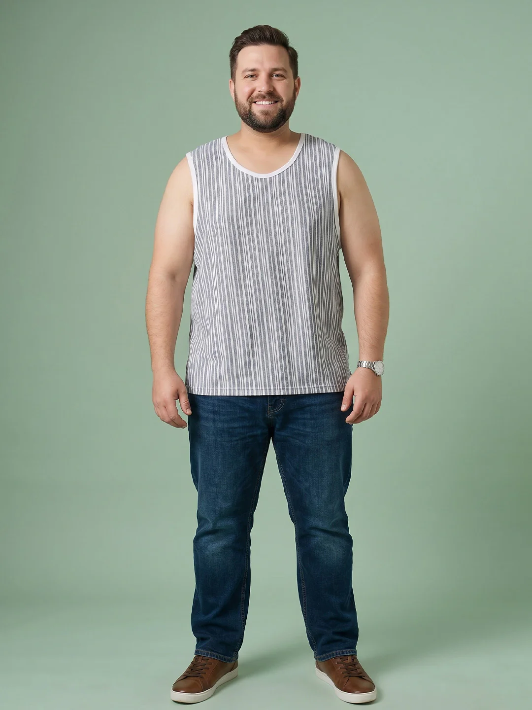 Men Plus Size Deluge White Striped Vest - Image 4