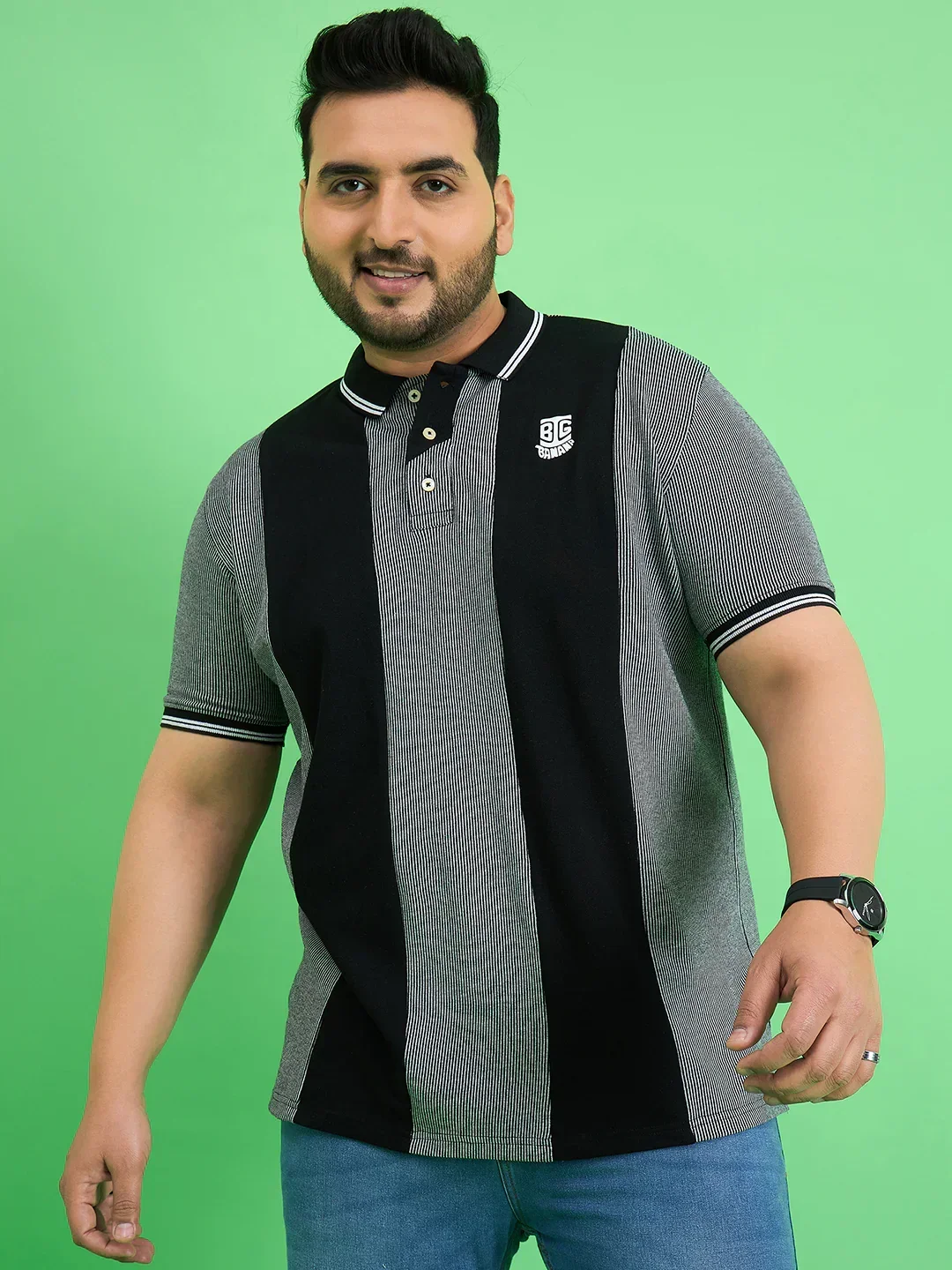 Men Plus Size Derailleur Grey Colorblock Polo Tshirt