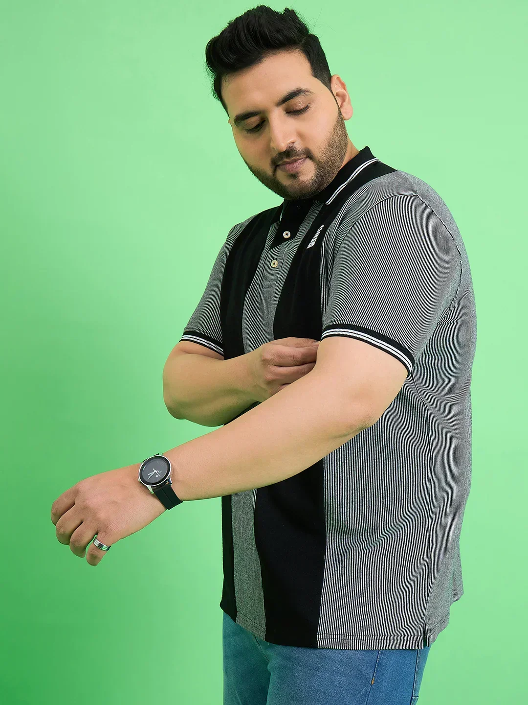 Men Plus Size Derailleur Grey Colorblock Polo Tshirt - Image 3
