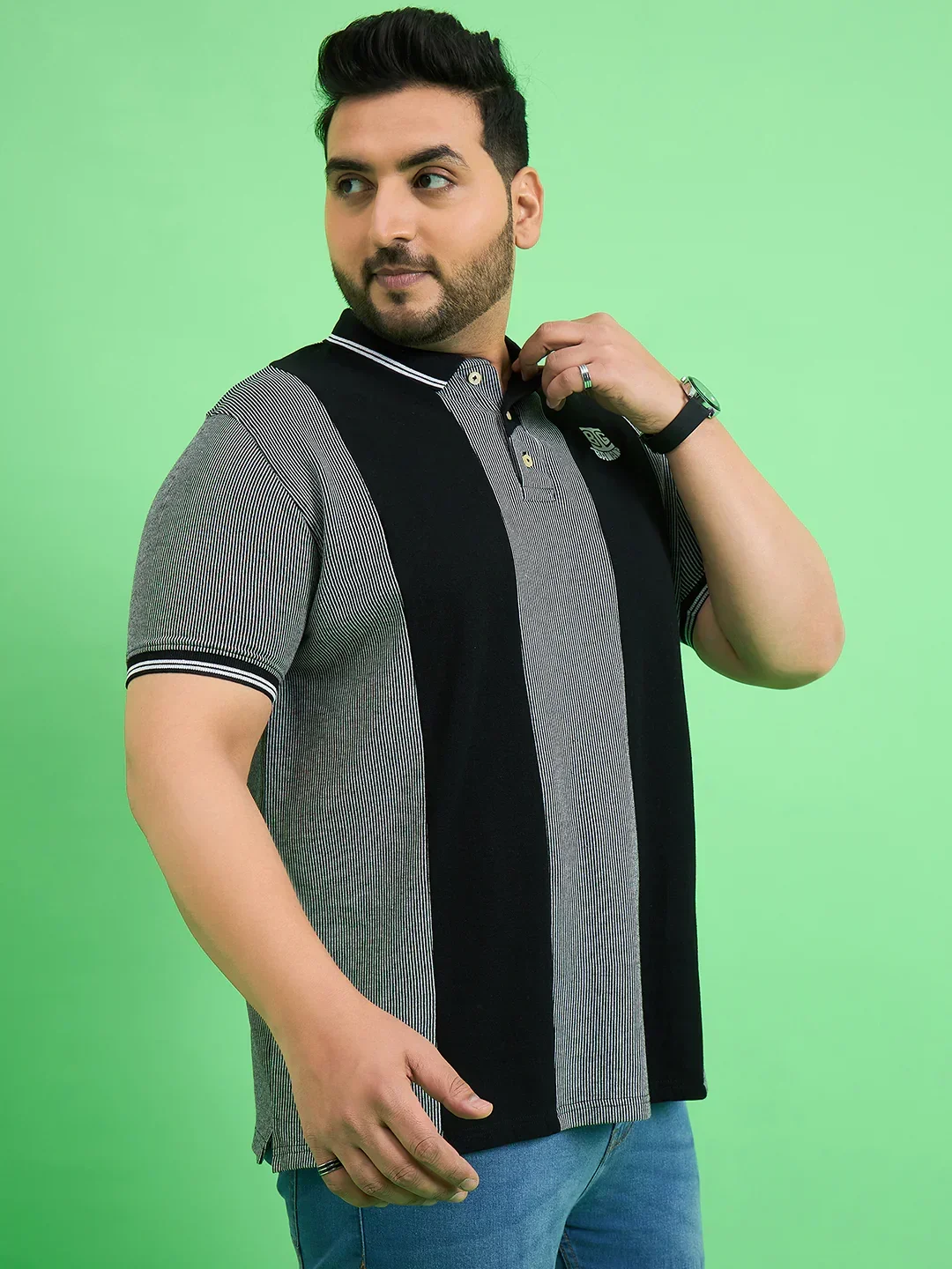 Men Plus Size Derailleur Grey Colorblock Polo Tshirt - Image 4