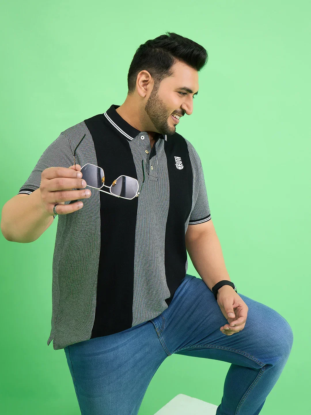Men Plus Size Derailleur Grey Colorblock Polo Tshirt - Image 7