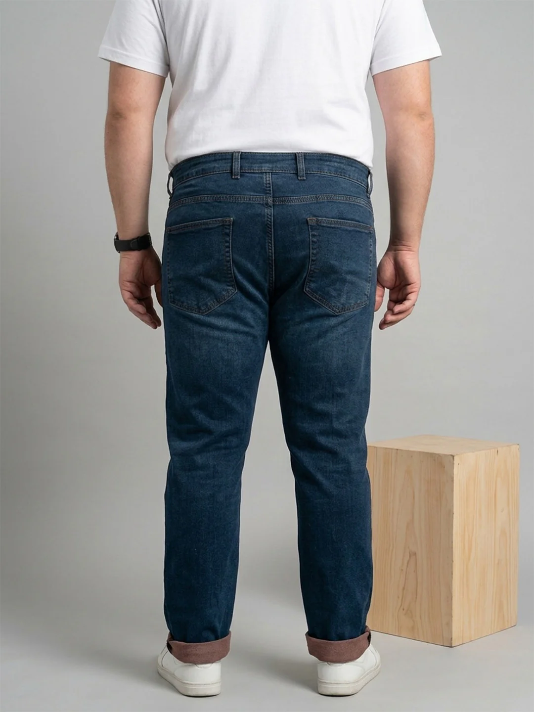 Men Plus Size Dexvion Navy Blue Tinted Wash Jeans - Image 3