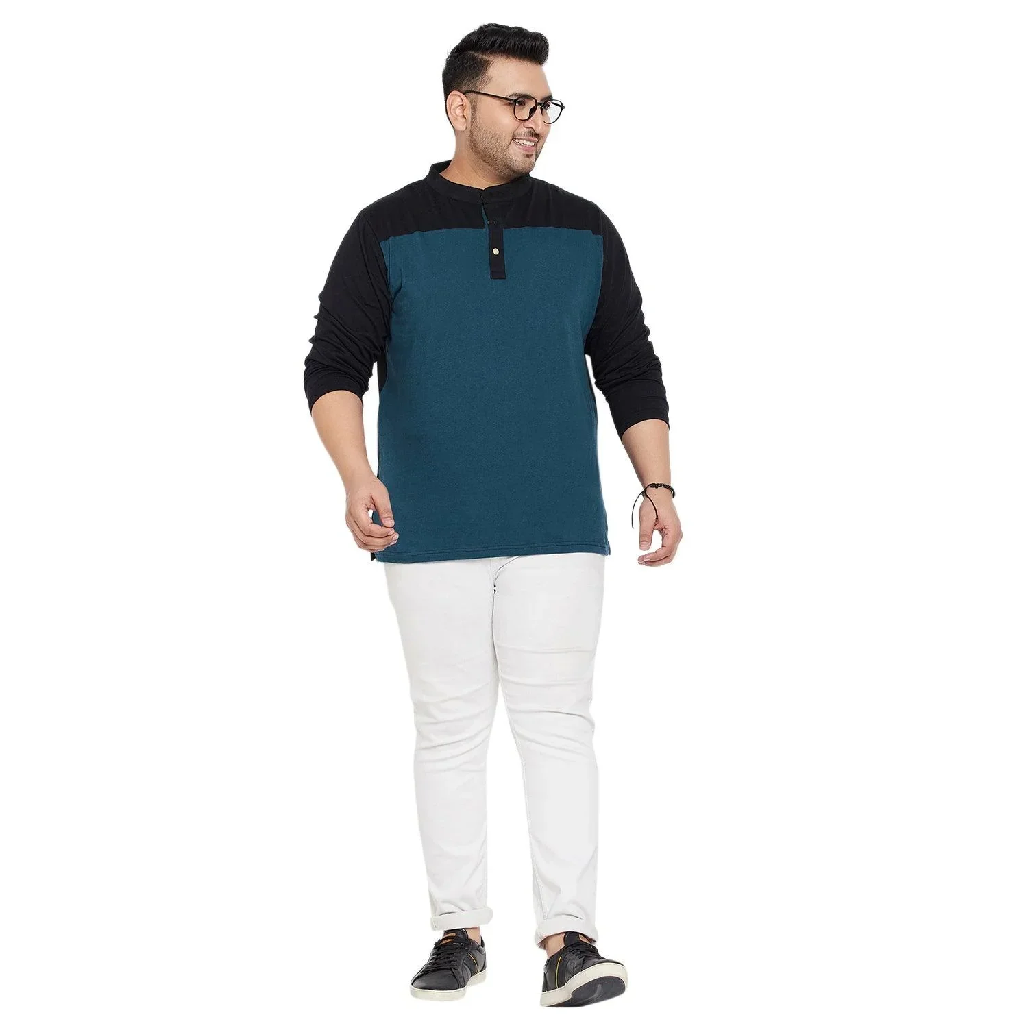 Men Plus Size Diamond Colorblock Henley Tshirt - Image 2