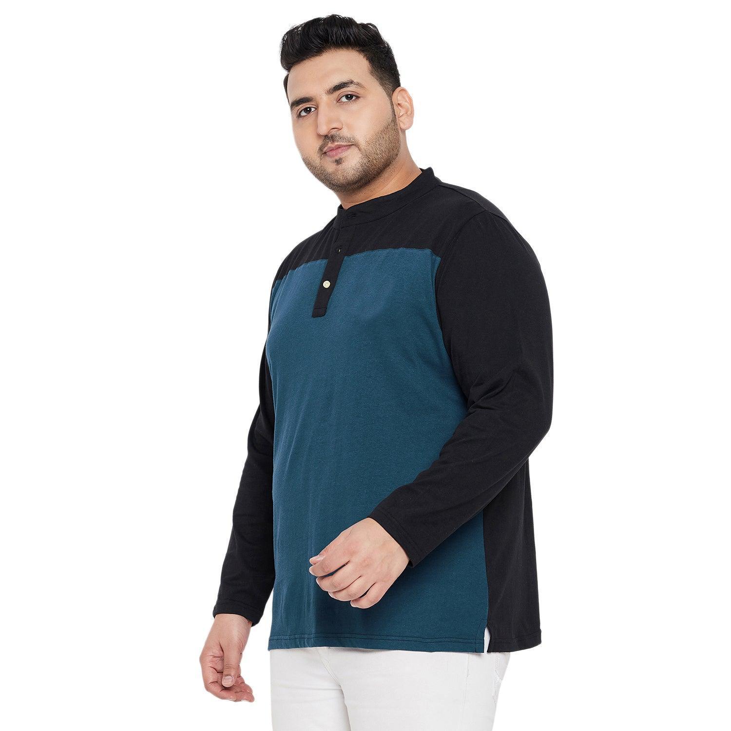 Men Plus Size Diamond Colorblock Henley Tshirt - Image 3