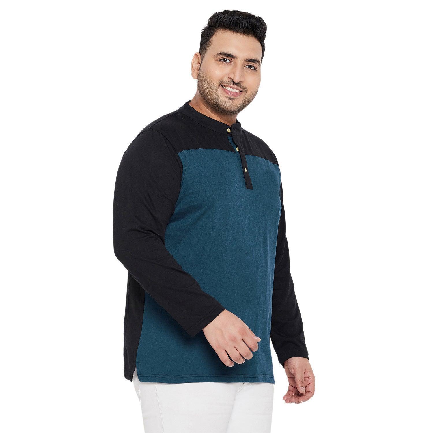 Men Plus Size Diamond Colorblock Henley Tshirt - Image 4