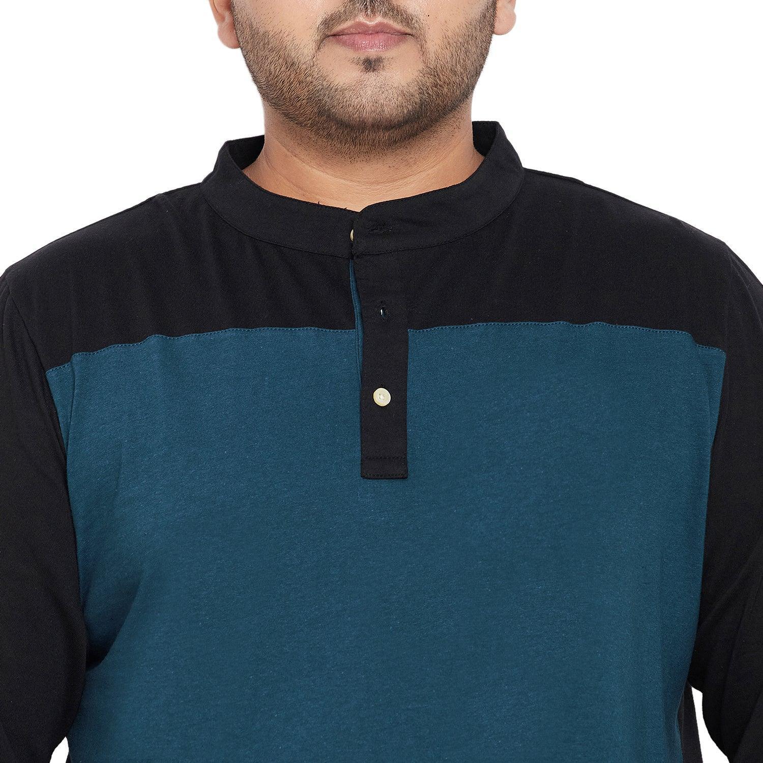 Men Plus Size Diamond Colorblock Henley Tshirt - Image 6