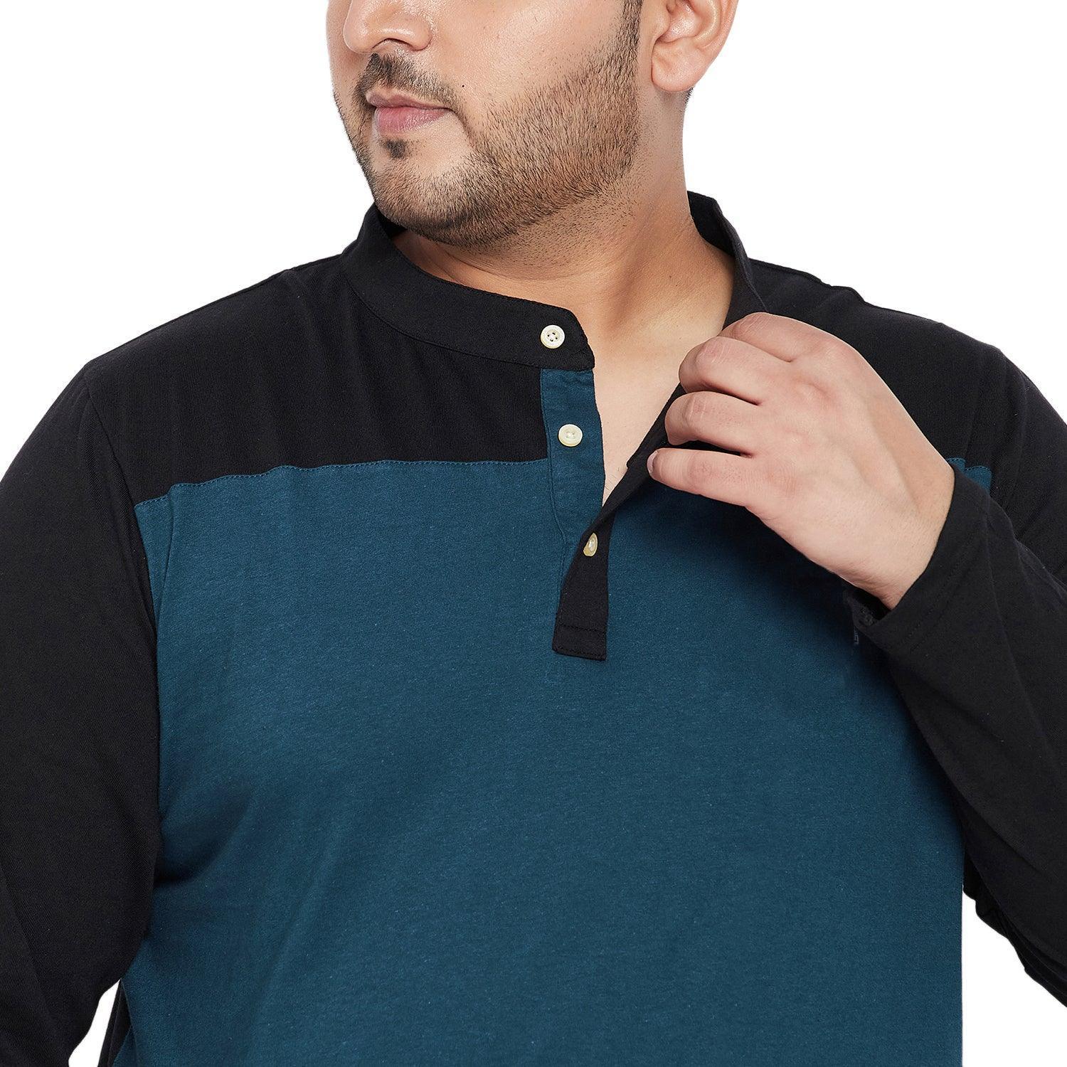 Men Plus Size Diamond Colorblock Henley Tshirt - Image 7
