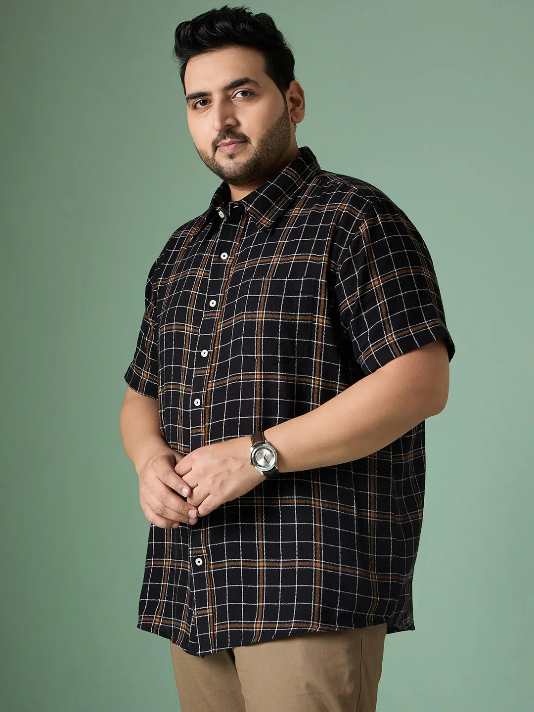 Men Plus Size Diversion Check Shirt - Image 3