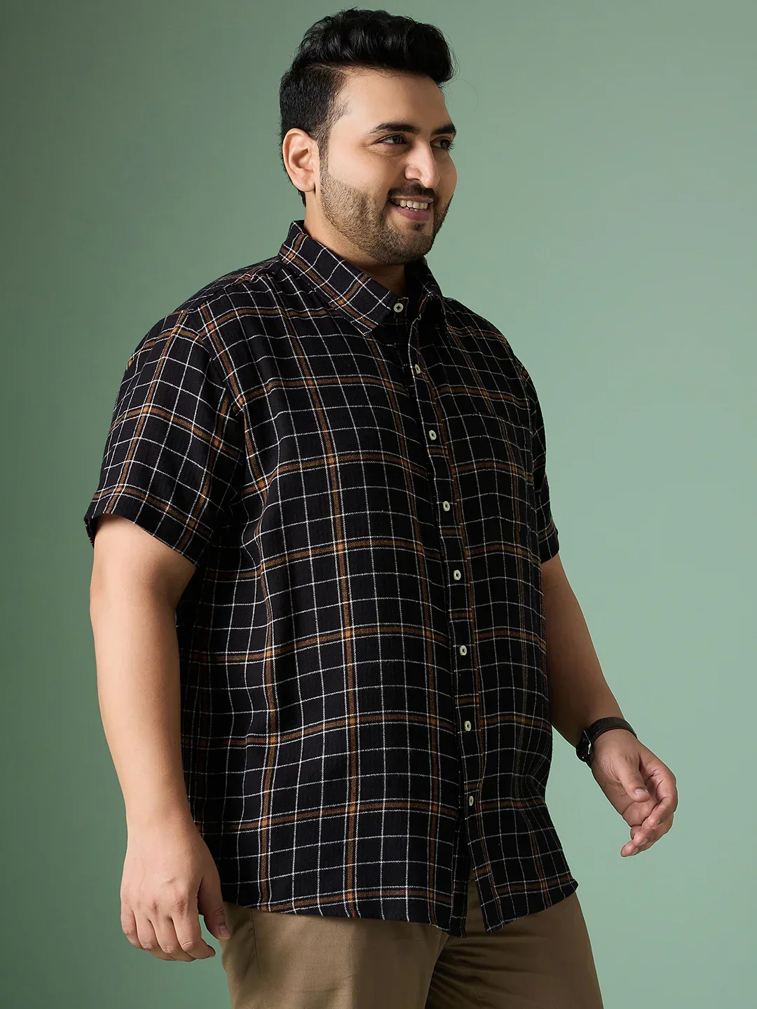 Men Plus Size Diversion Check Shirt - Image 4