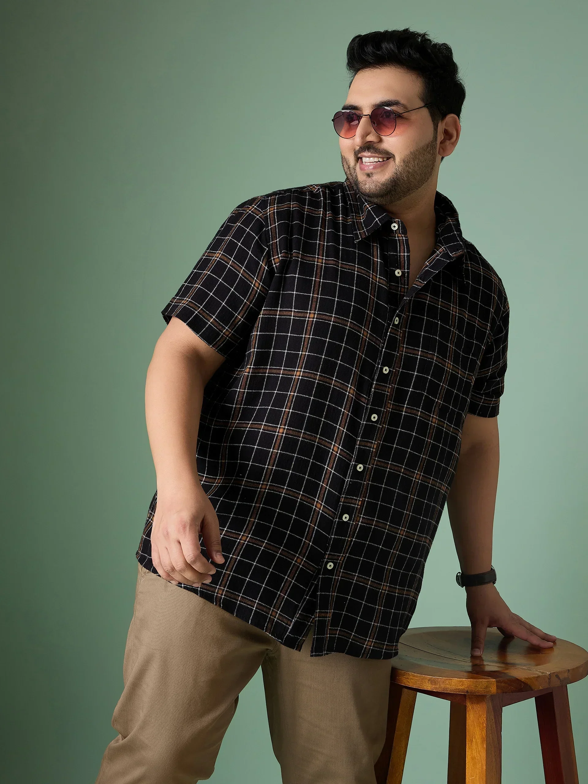 Men Plus Size Diversion Check Shirt - Image 7