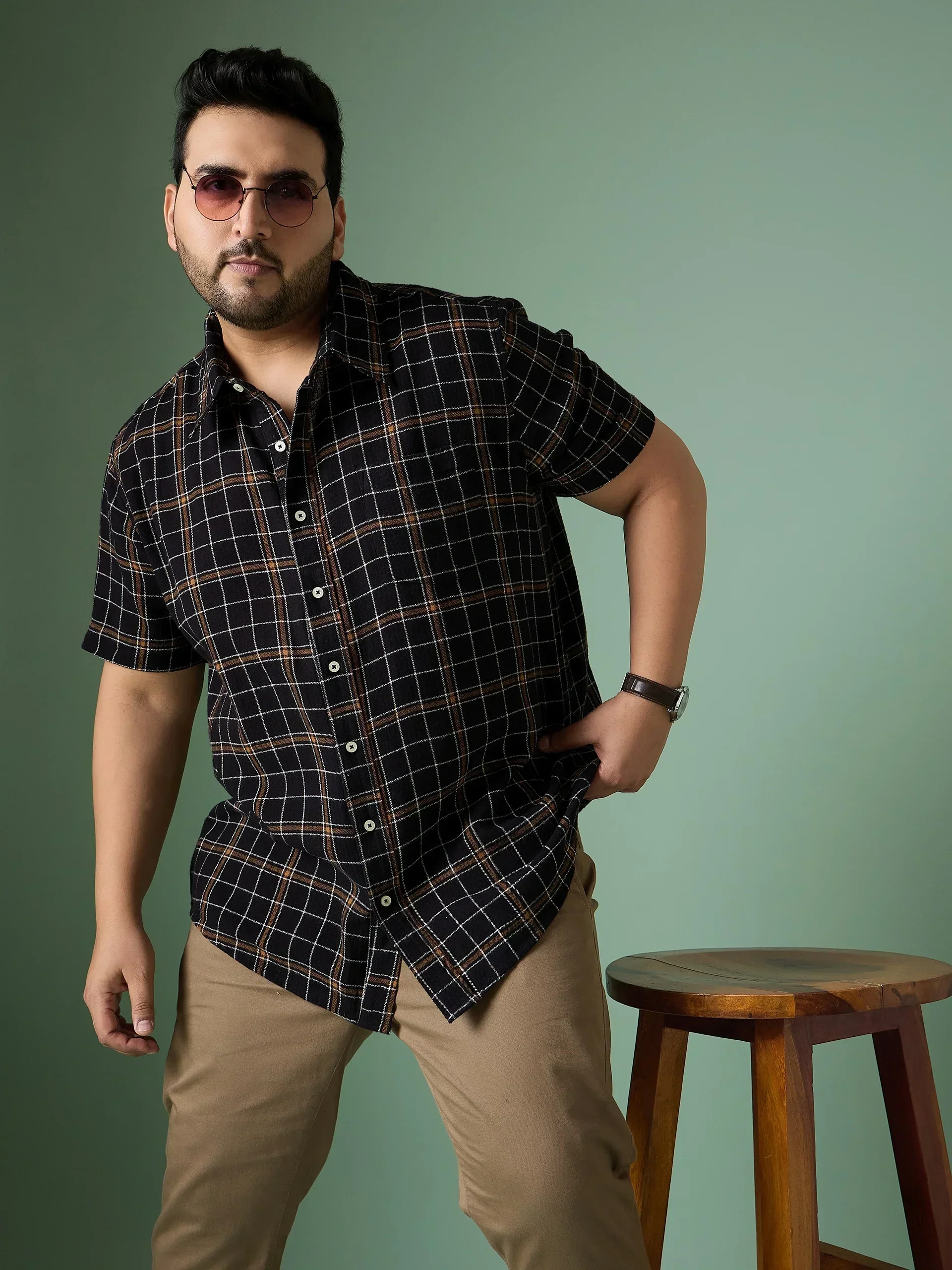 Men Plus Size Diversion Check Shirt - Image 8