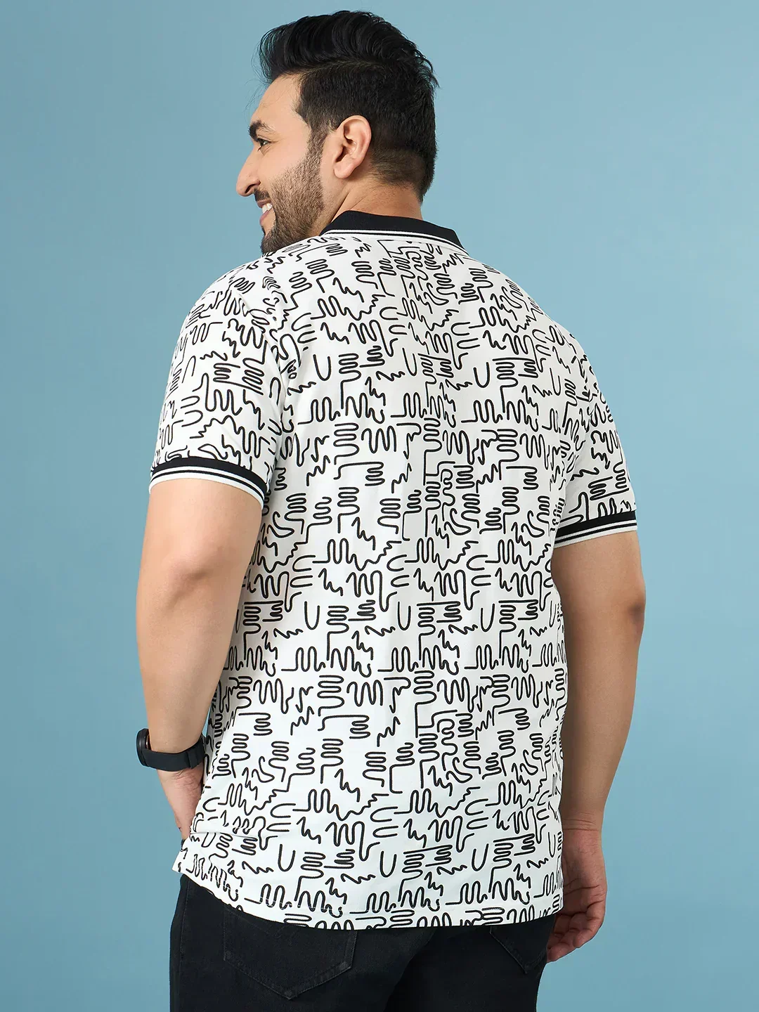 Men Plus Size Doodle White Printed Polo Tshirt - Image 5