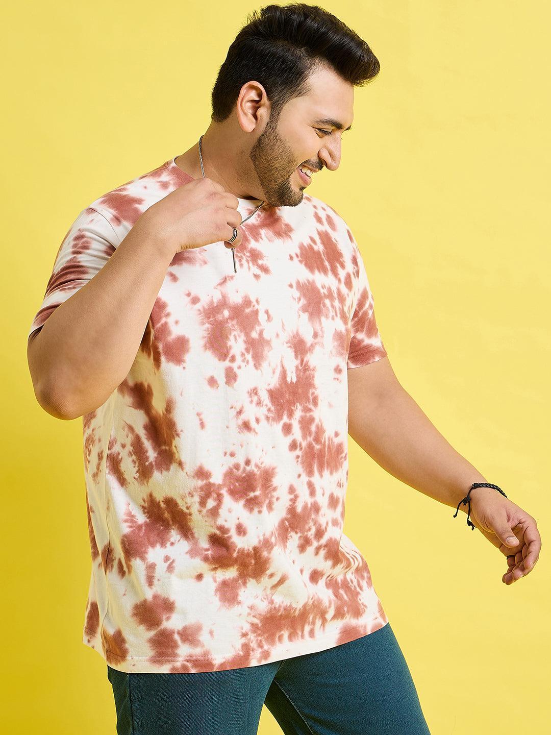 Men Plus Size Doton-Brown Printed Round Neck Tshirt - Image 5