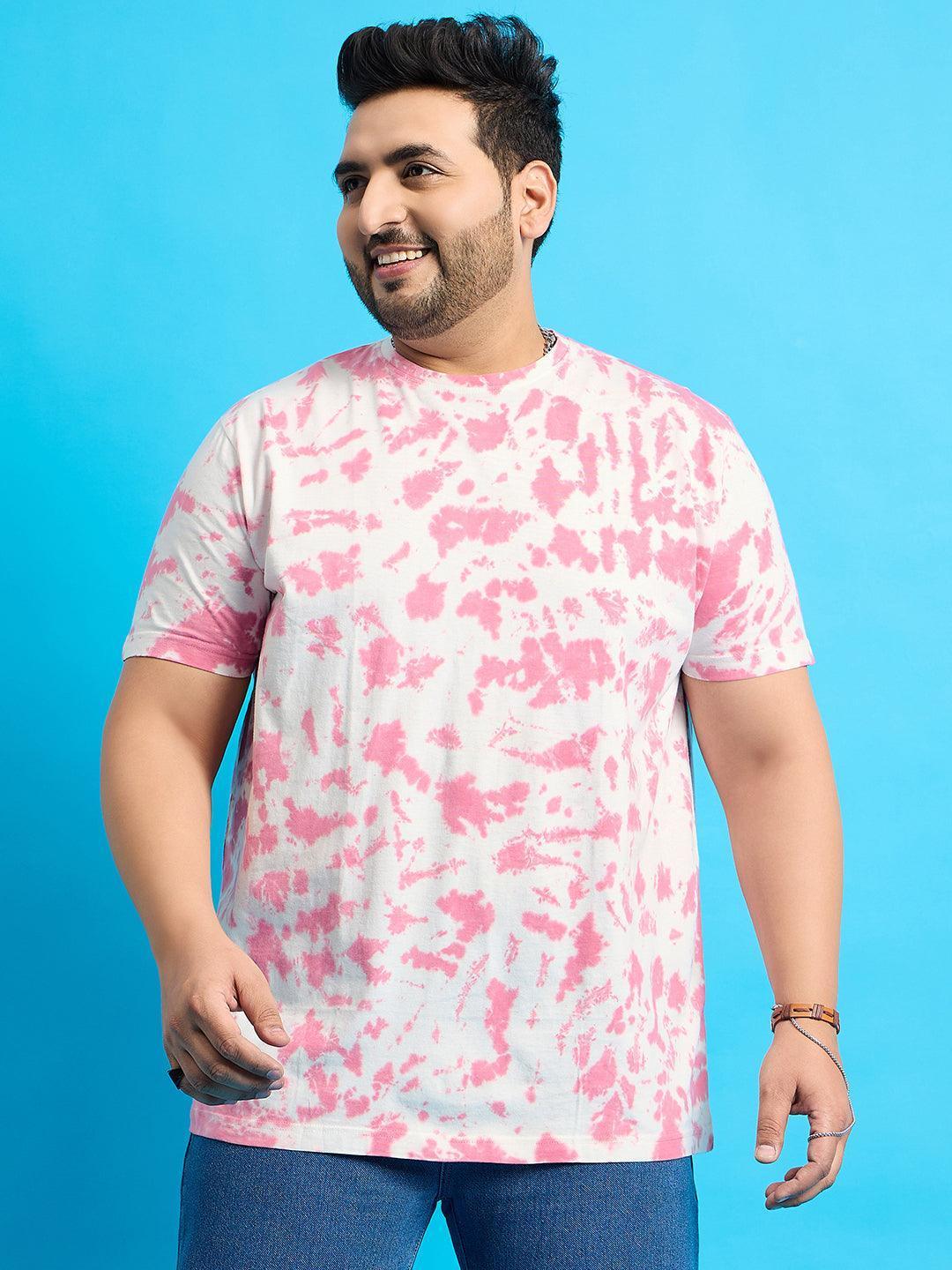 Men Plus Size Doton-Pink Printed Round Neck Tshirt - Image 3