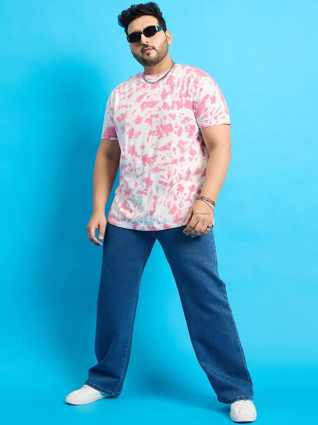 Men Plus Size Doton-Pink Printed Round Neck Tshirt - Image 4