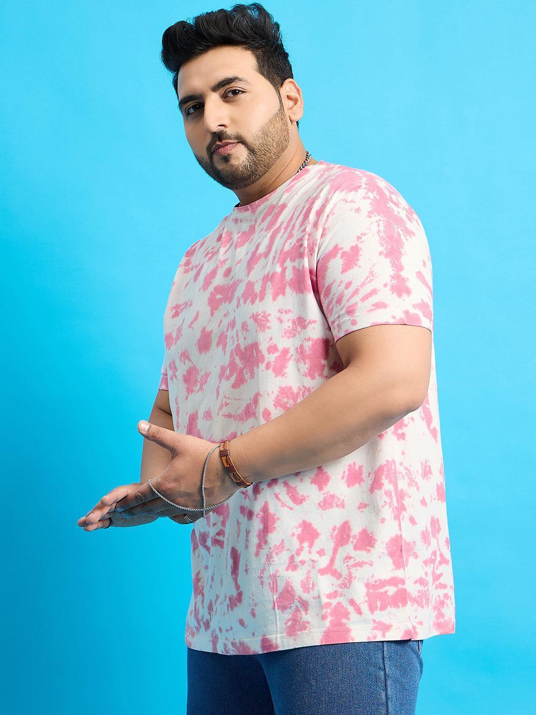 Men Plus Size Doton-Pink Printed Round Neck Tshirt - Image 5