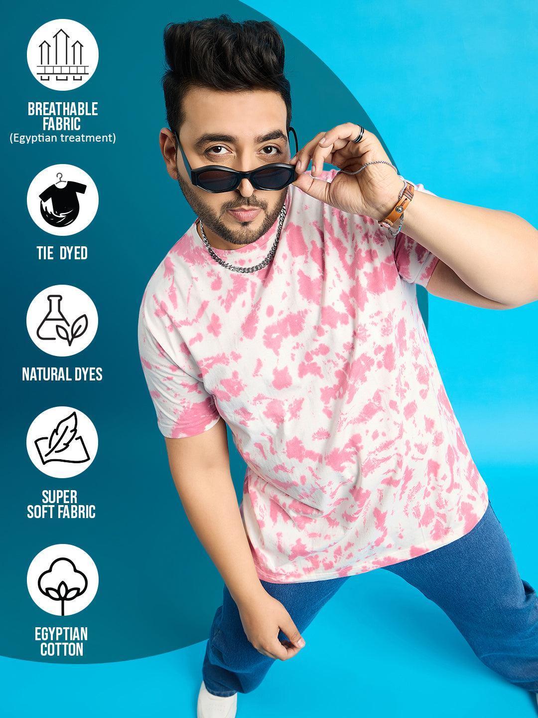 Men Plus Size Doton-Pink Printed Round Neck Tshirt - Image 8