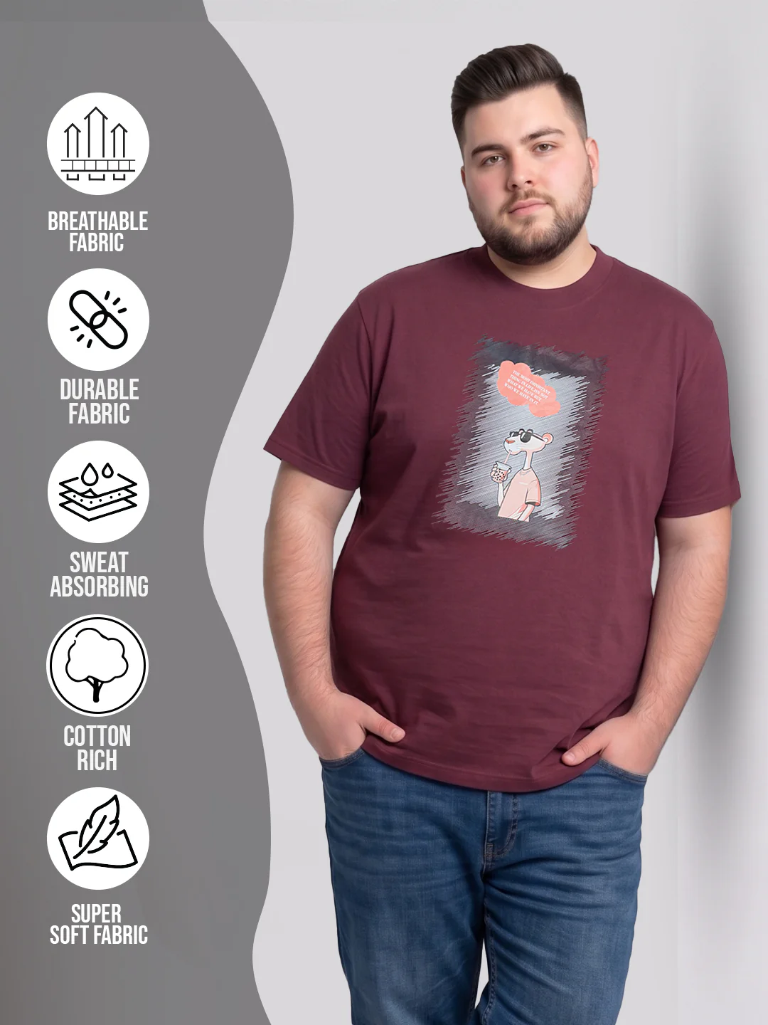 Men Plus Size Dreampaws Maroon Printed Round Neck - Image 6