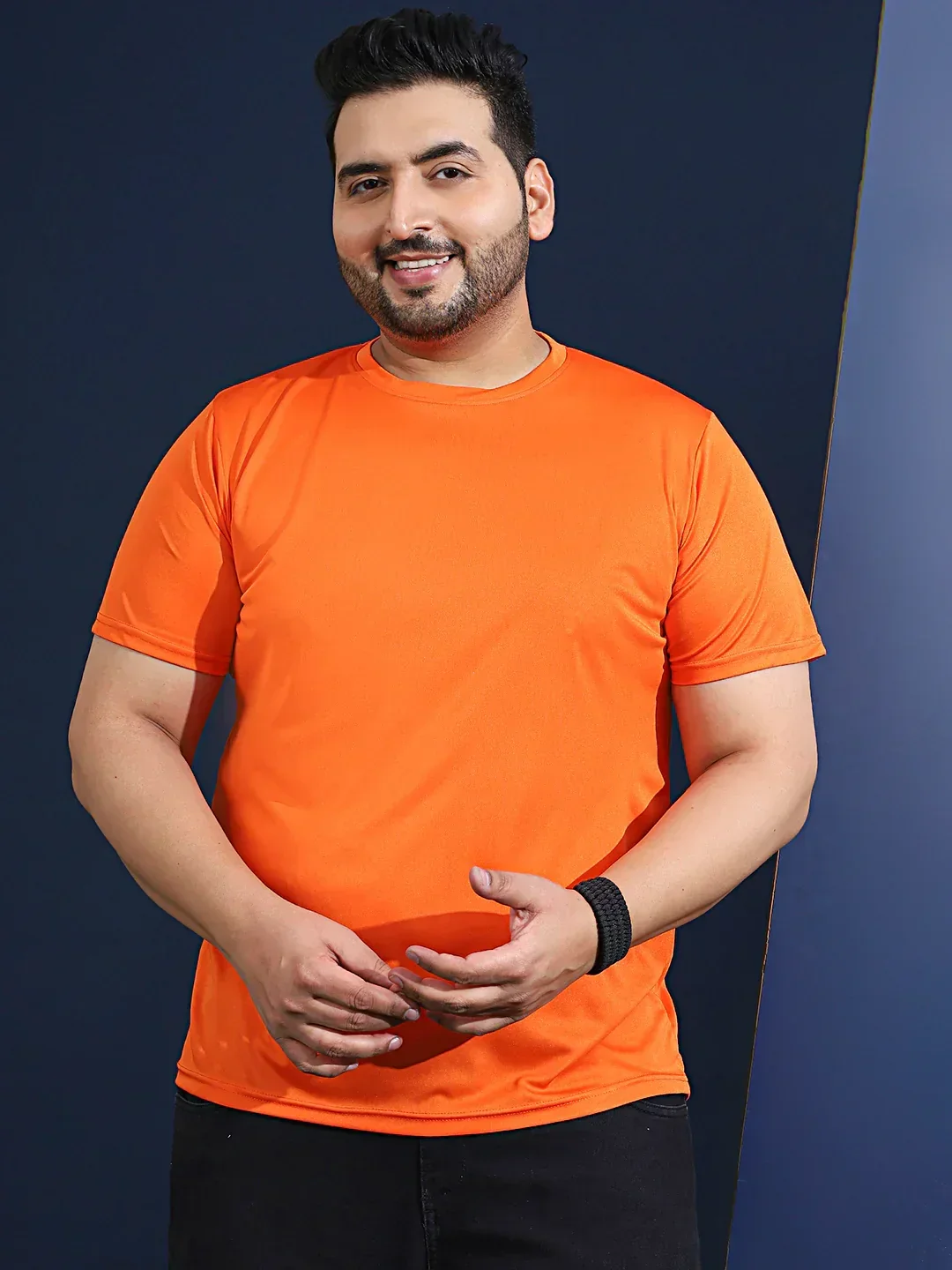 Men Plus Size Dripline Printed Orange Round Neck Tshirt - Image 2