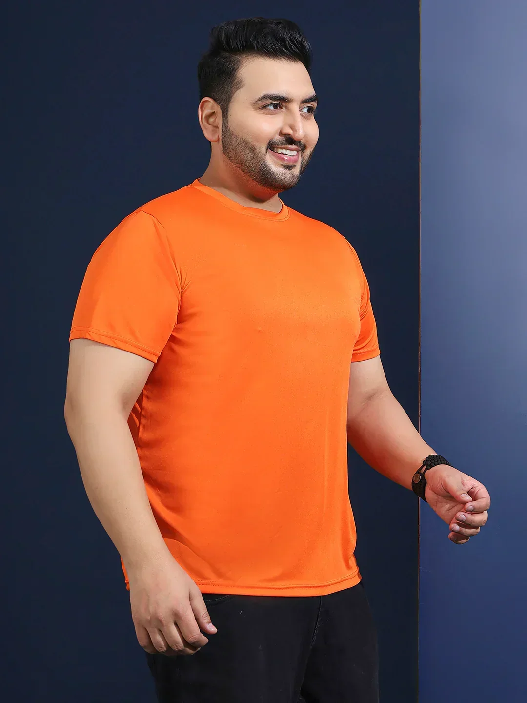 Men Plus Size Dripline Printed Orange Round Neck Tshirt - Image 4